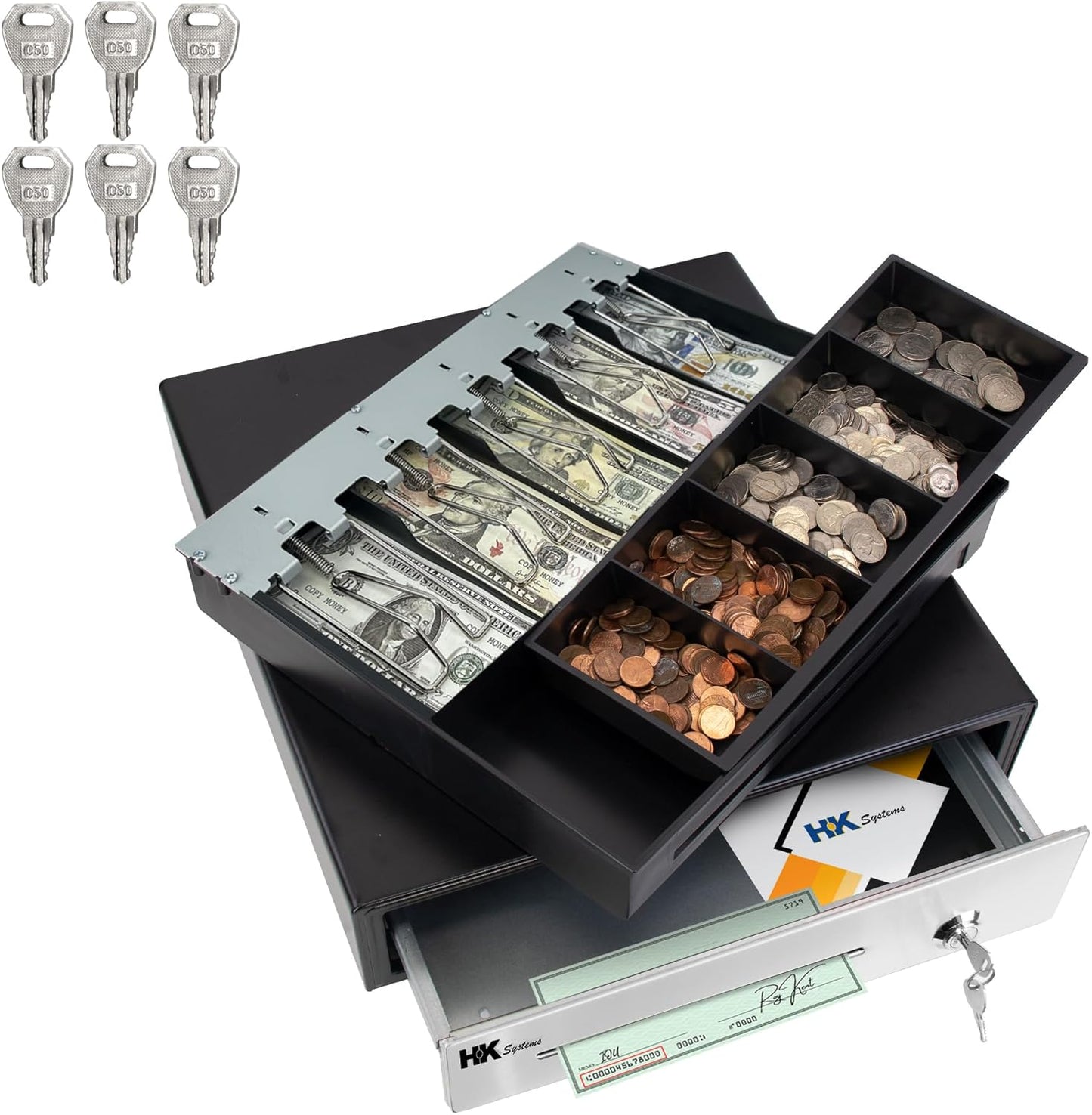 HK SYSTEMS 16inch "Stainless Steel" Front Heavy Duty Black POS Cash Drawer with 5Bill/5Coin