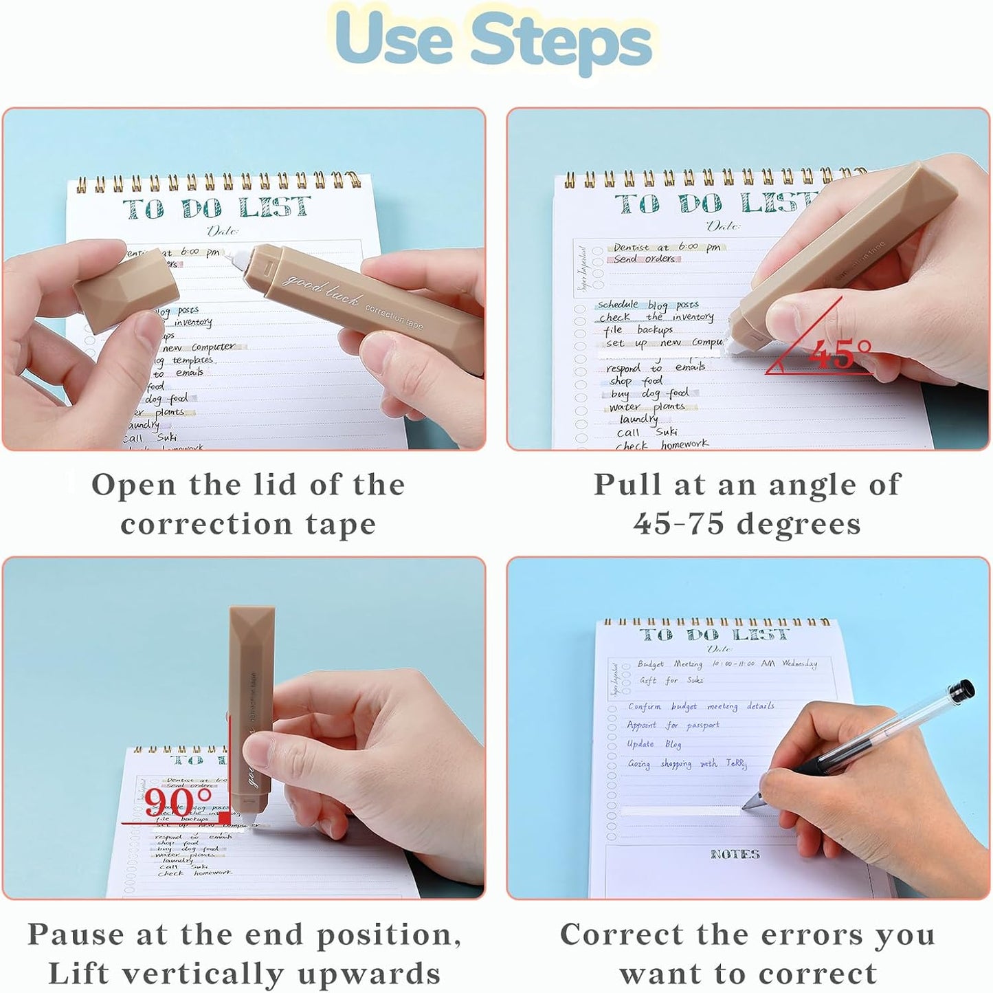 Temiary 5 Pcs White Correction Tapes, Aesthetic Correction Tape Pens Smooth Pull Out, Easy to Use Pen Shaped Applicator for Students School Office Supplies (Coffee)