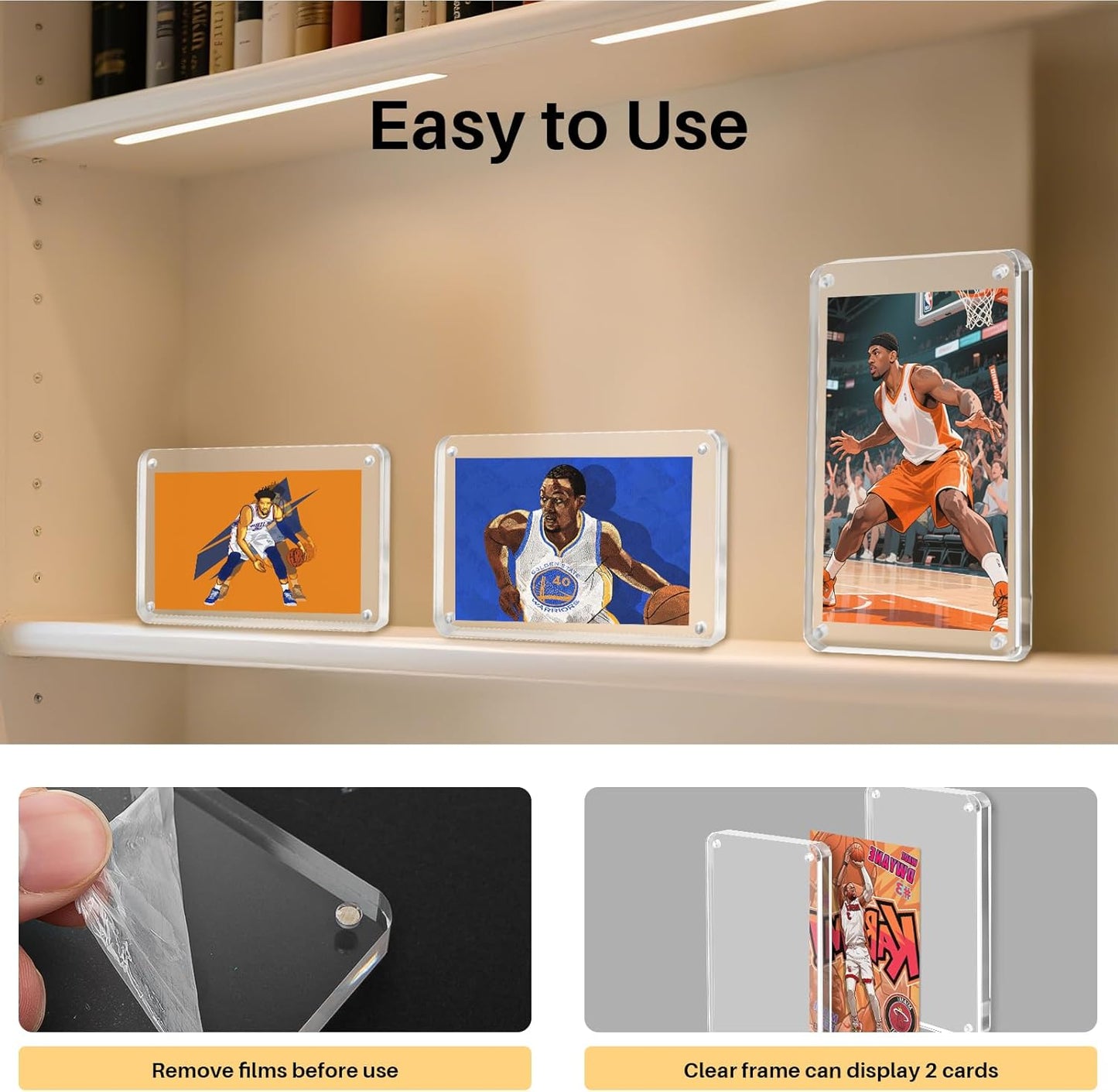 2 Packs Card Display Stand, Strong Magnetic Acrylic Trading Card Display Frames, Thickened Stable Support for Baseball & Sports Card Display Case with 2 Card Sleeve