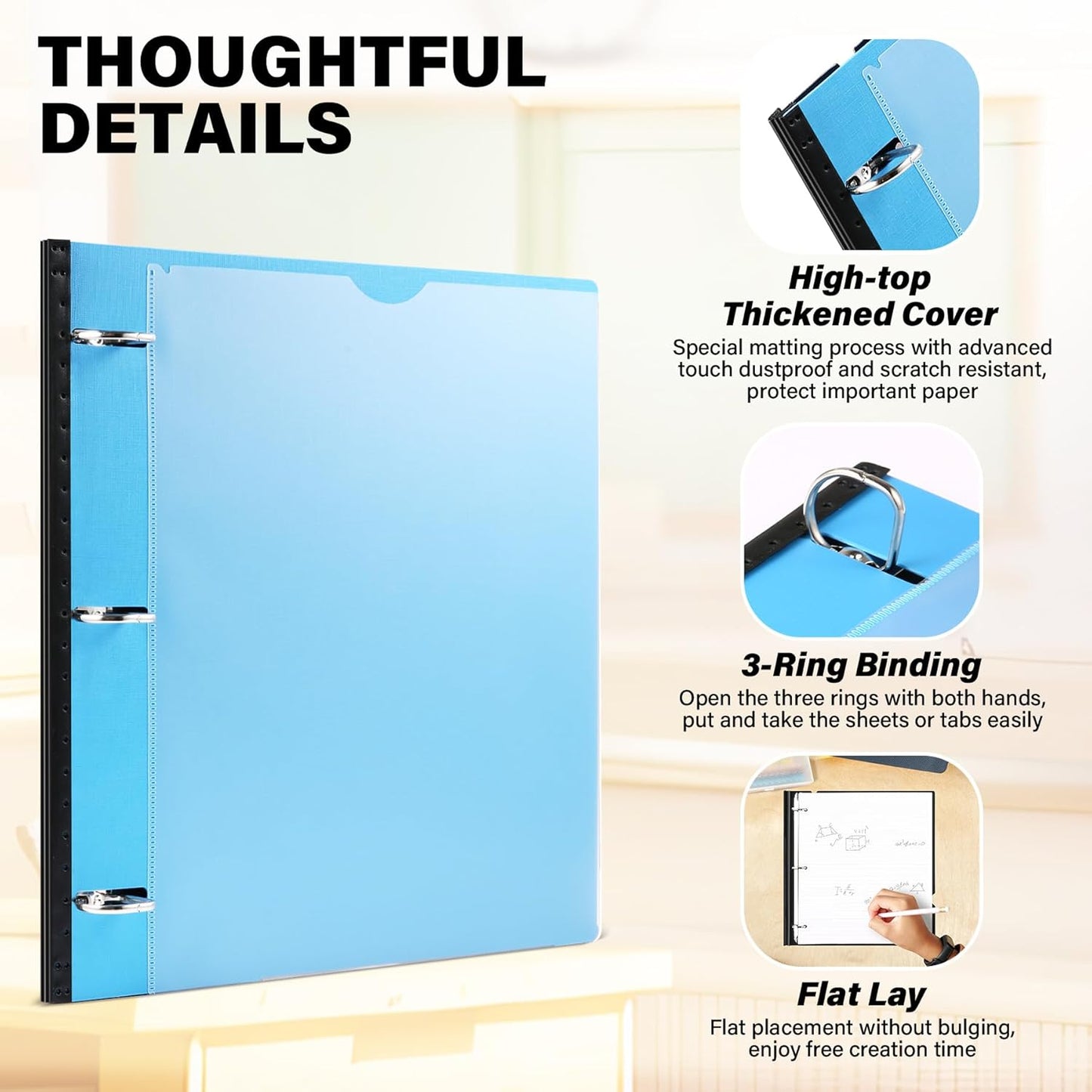 1 Inch Telescoping 3 Ring Binder-4PCS, Flexible Binder with Customized Front Cover, Holds 225 Sheets, School Office Supplies, 4 Colors