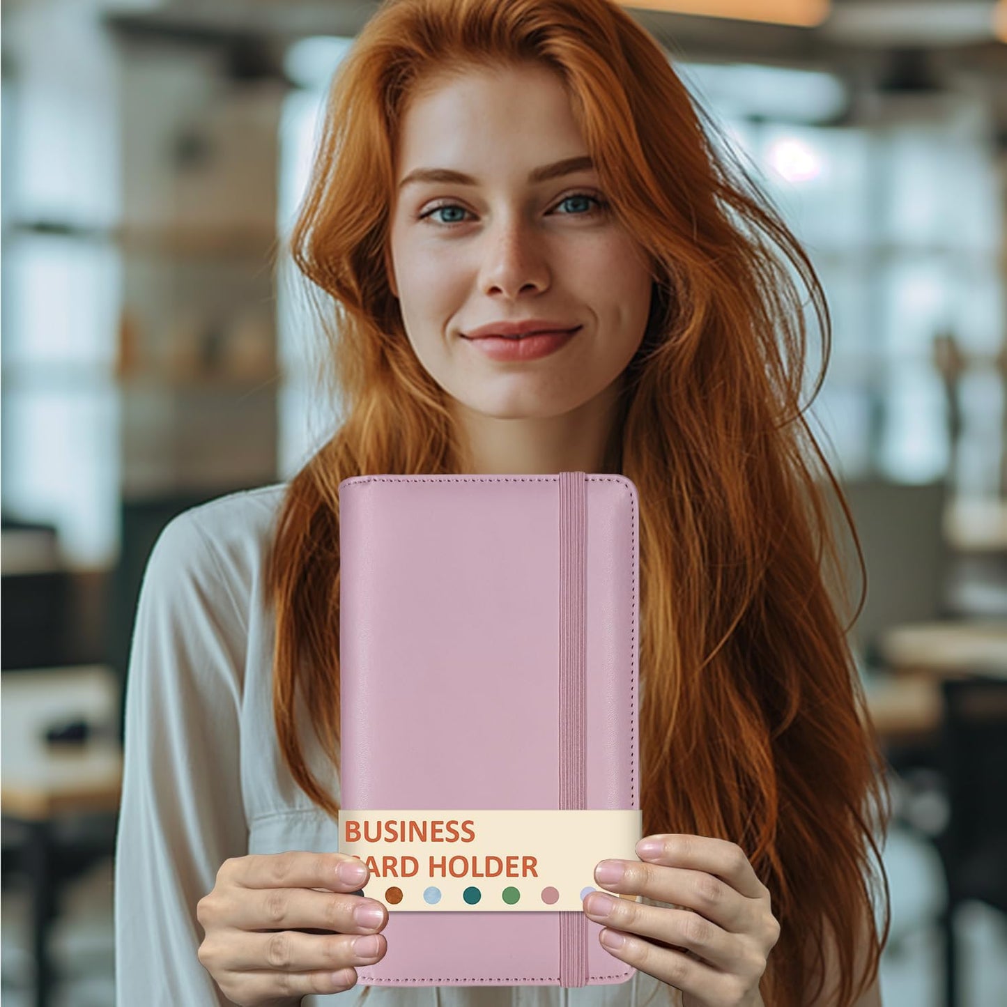 Leather Professional Business Card Holder Book Organizer, 240 Card Slots Capacity Booklet, Premium PU Name Cards Storage Folder with Soft Cover, Credit Card Binder Holder for Men/Women (Light Pink)