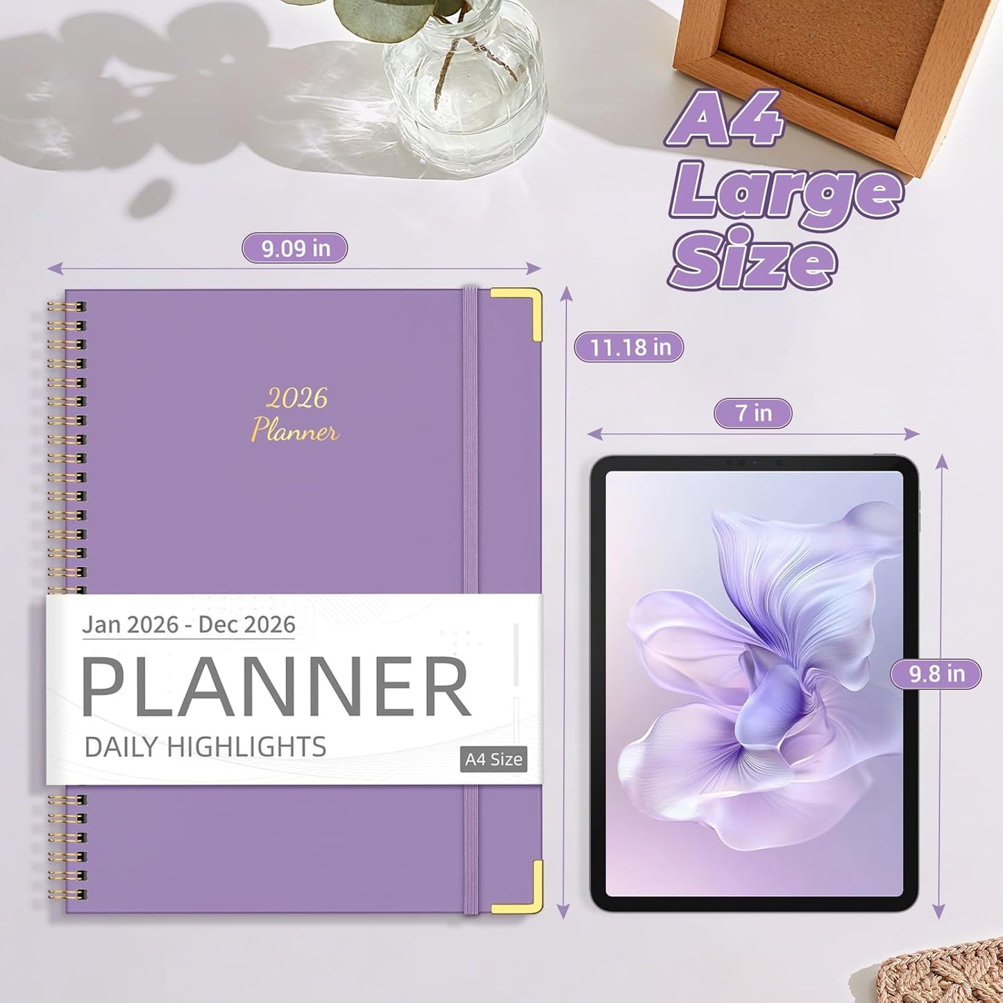 Academic Planner 2026 (8.5" x 11") - Weekly & Monthly Planner (Jan. 2026 - Dec. 2026), Column View Calendar Organizers, Hardcover Agenda Book with Tabs for Office & School, Purple
