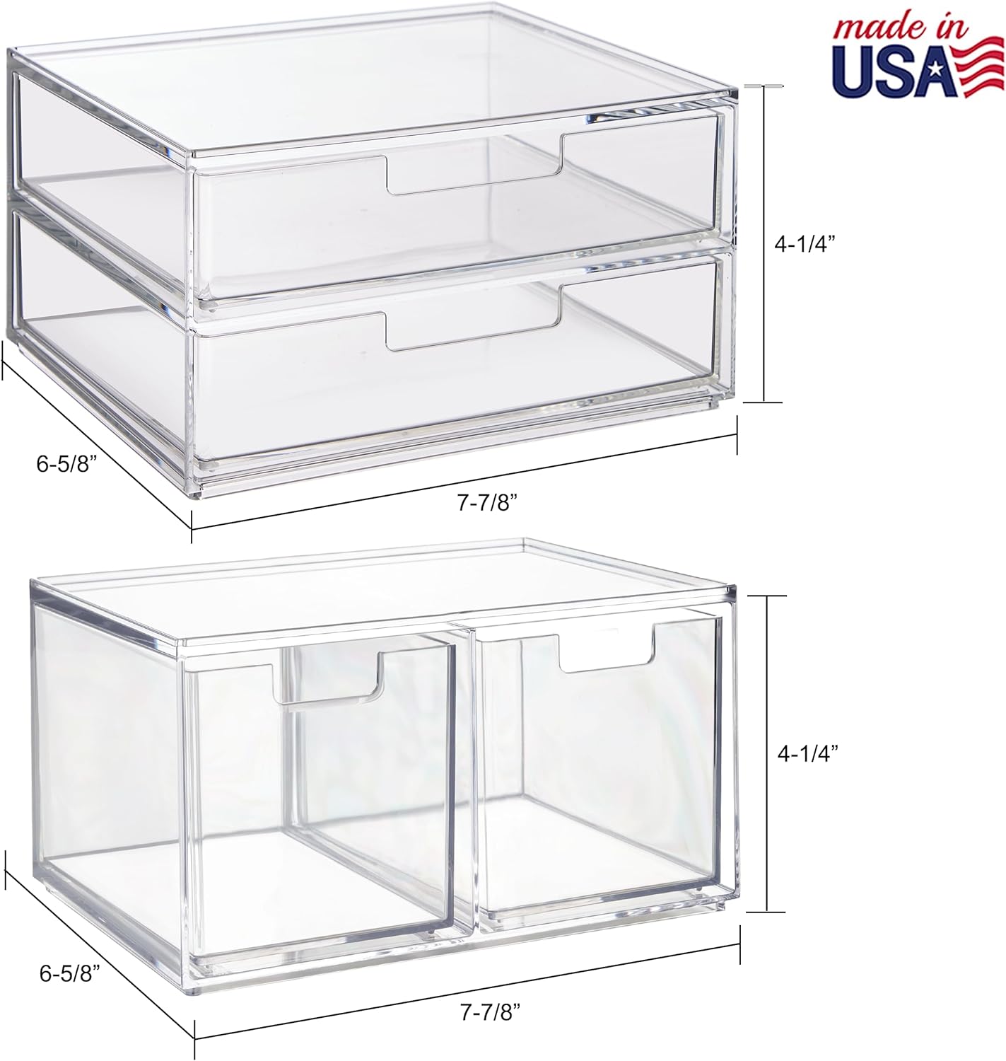 STORi Chloe Space-Saving Clear Drawer Organizer (4 Drawer Set) Sort Office, Kitchen, Beauty Supplies, Makeup, Pens, Jewelry, Stationary, Made in USA