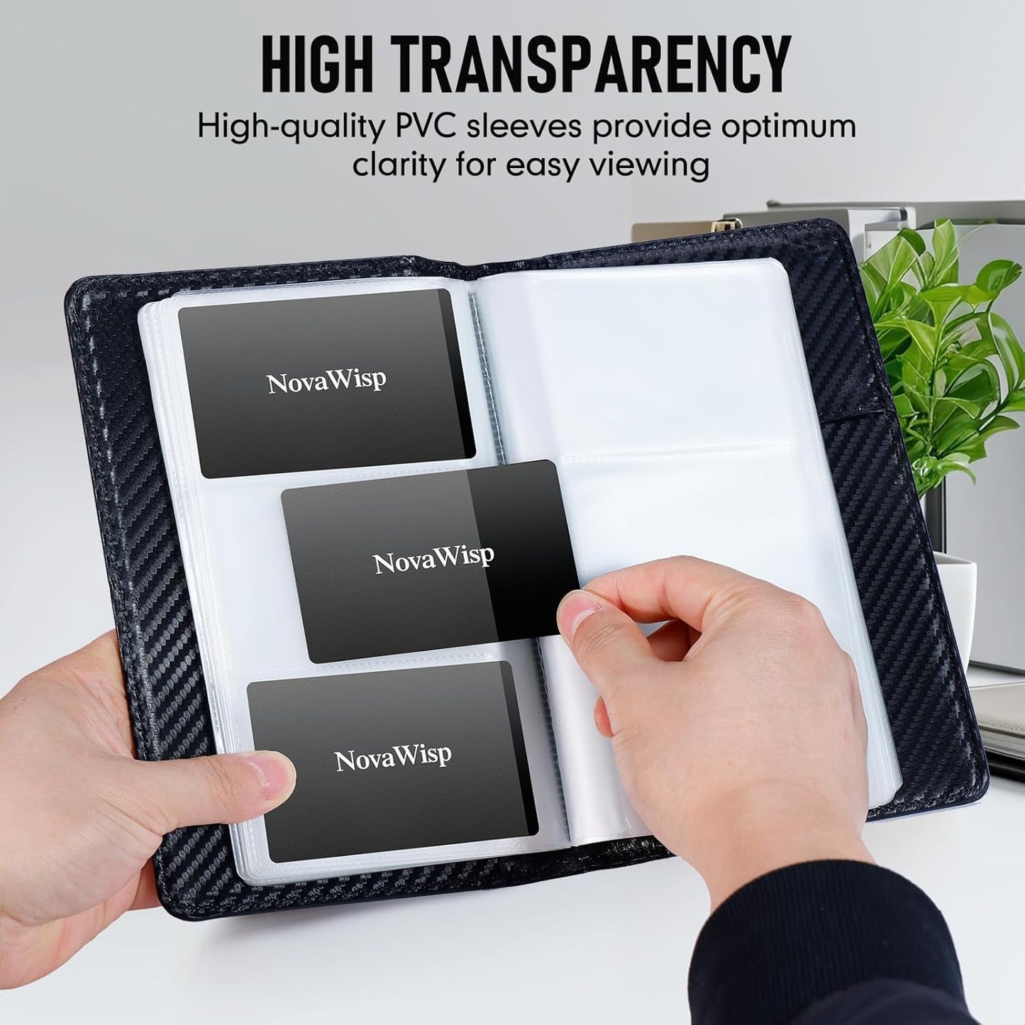 300 Business Cards Holder, 50 Pages Gift Card Holder, Professional PU Leather Credit Cards Organizer Wallet, Portable Name Card Booklet Folder Sleeves, Men Women & Office Supplies, Carbon Fiber Black