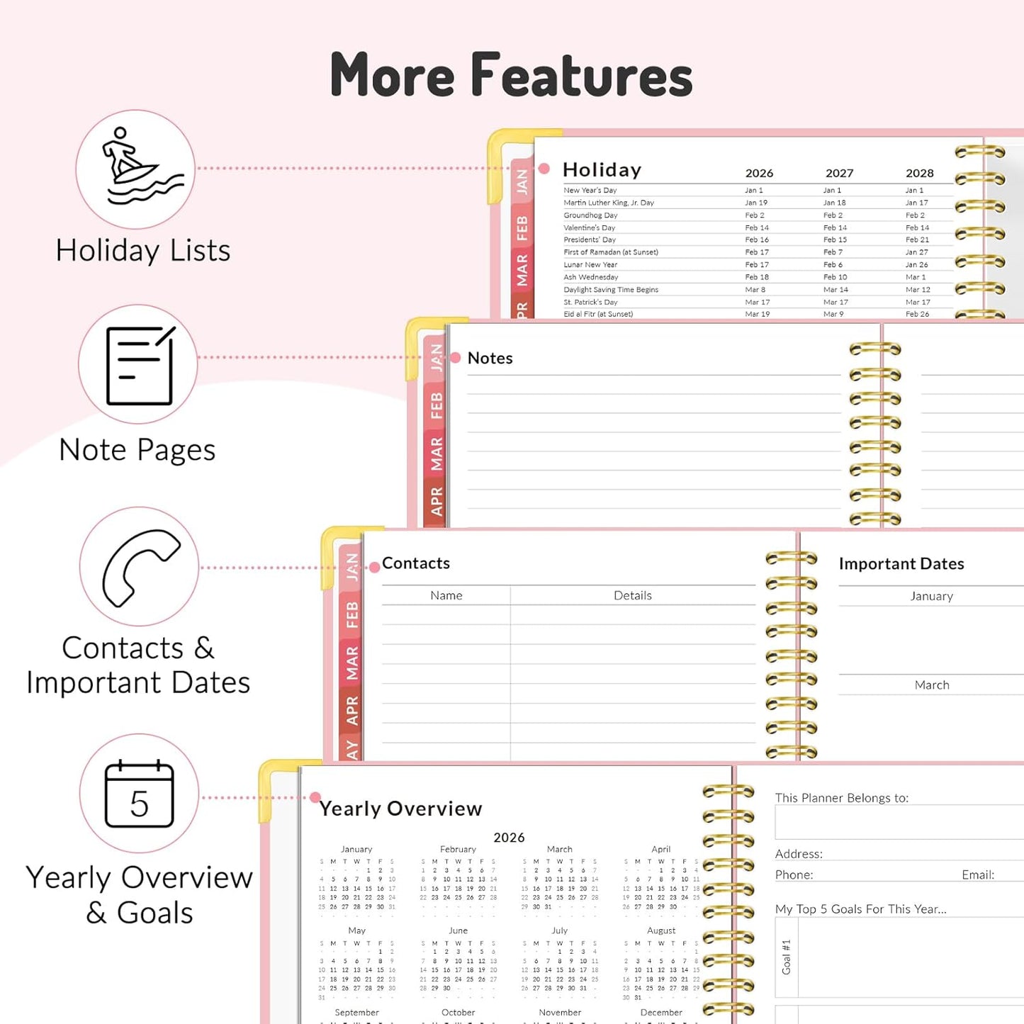 Forvencer Planner 2026-2027, 18 Month Weekly and Monthly Calendar Planner, Jan 2026 -June 2027, 6.3" x 8.4", Daily Agenda Book with Tabs, College Organizer Notebook, School Supplies for Student Teacher Classroom, A5, Beige