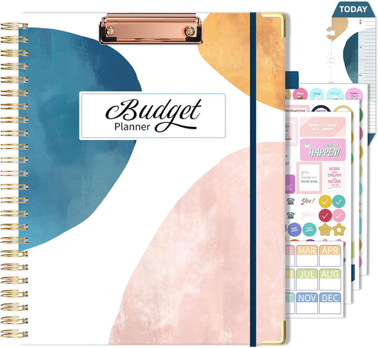 Ospelelf Undated Budget Planner with Expense Tracker and Bill Organizer Large Spiral Bound Monthly Account Planners to Take Control of Your Money 12 Months White