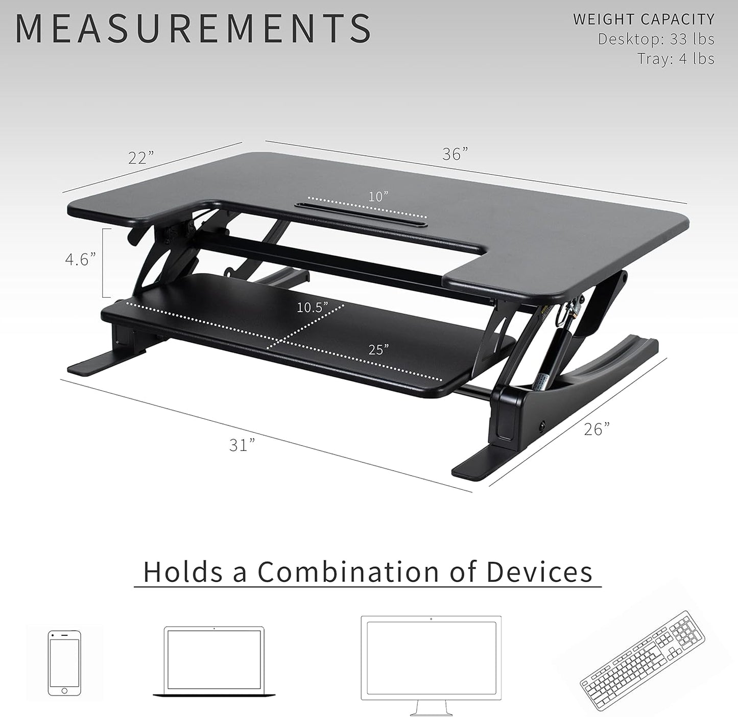 VIVO 36 inch Height Adjustable Stand Up Desk Converter, V Series, Quick Sit to Stand Tabletop Dual Monitor Riser Workstation, Black, DESK-V000V