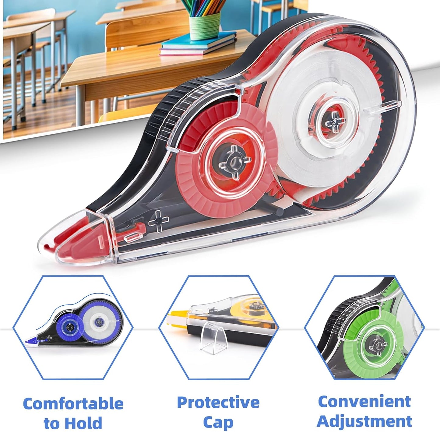 30 Pcs Colorful Correction Tape, 39.4 Ft White Wrong Out Tear-Resistant Bulk, Instant Corrections Easy To Use Applicator for School, Office, Note Taking, Journal (Tape Width 0.2 in, Clear)