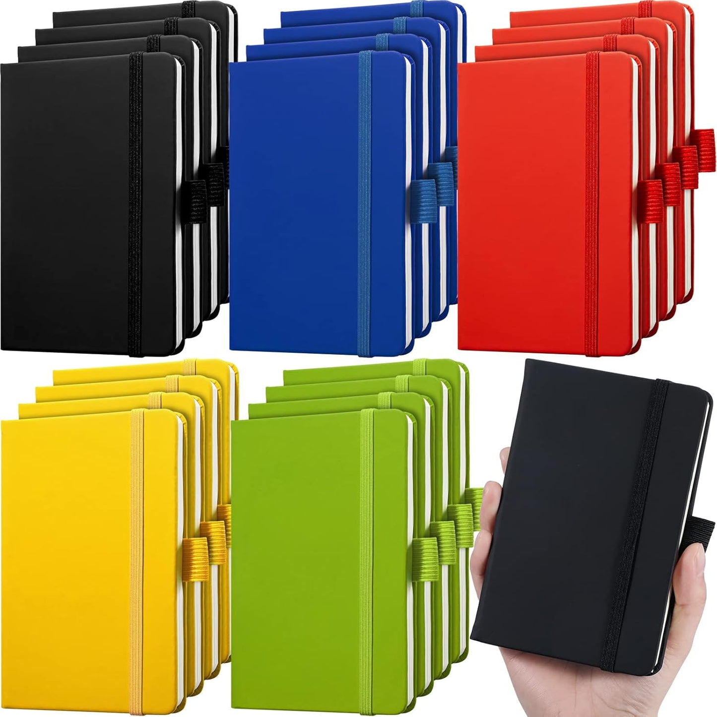 Laumoi 20 Pack Pocket Notebook Journals 3.7" x 5.7" Hardcover Small Mini Pocket Notebooks with Pen Holder A6 Lined Journal with 100 Gsm Paper(Black, Blue, Green, Red, Yellow)