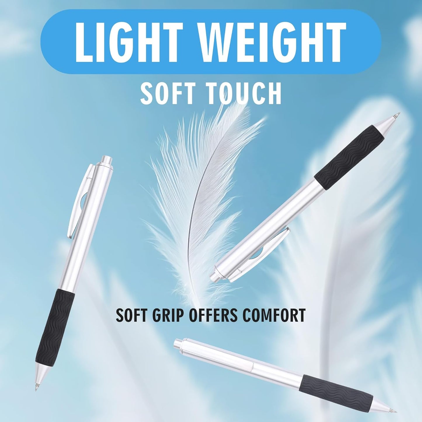 Bulk Black Pens, 50 Black ink Gel Pens,0.5 mm Fine Tip,Wholesale Fine Teacher Pens,Back to School Supplies,Gifts for Friends (Silver Body)