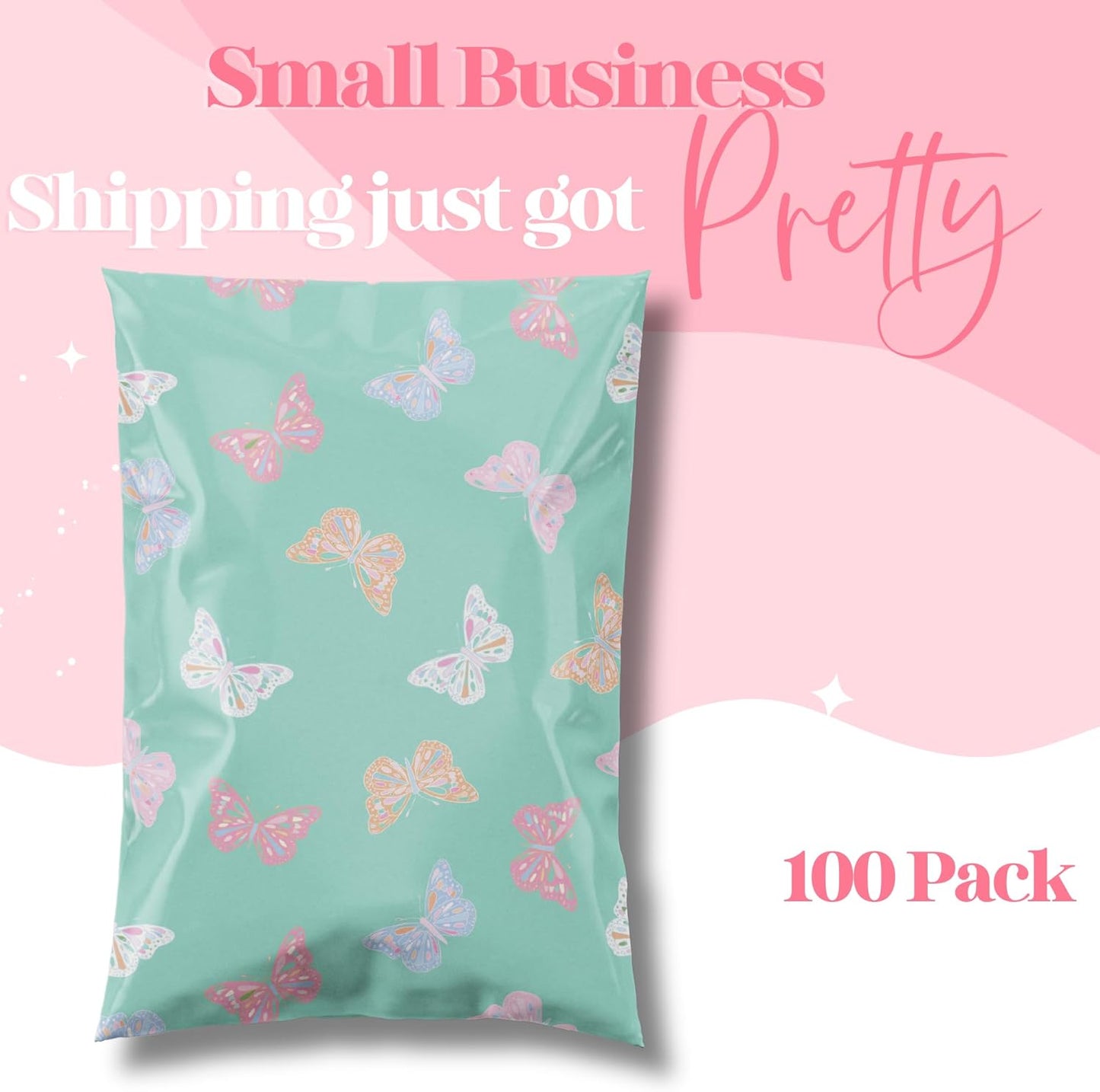 14.5x19 Designer Poly Mailer 100 Pack Heavy Duty Waterproof Self Seal Shipping Bags for Small Business Large Mailing Envelopes Bulk Tear Resistant Packaging Butterfly