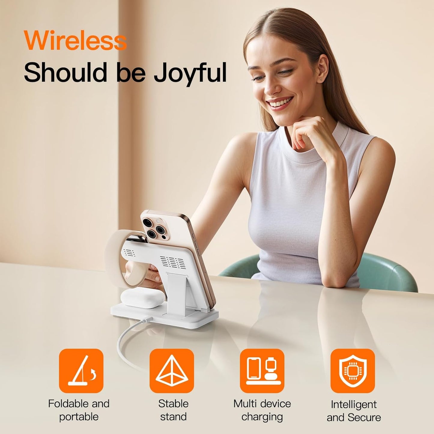 2025 3 in 1 Wireless Charger for iphone17 16 15 14 13 12 11 XR 8, Apple Charging Station for Apple Watch 10/9/Ultra/8/7/SE/6/5/4 & AirPods Series, Wireless Charging Station for Multiple Devices Apple