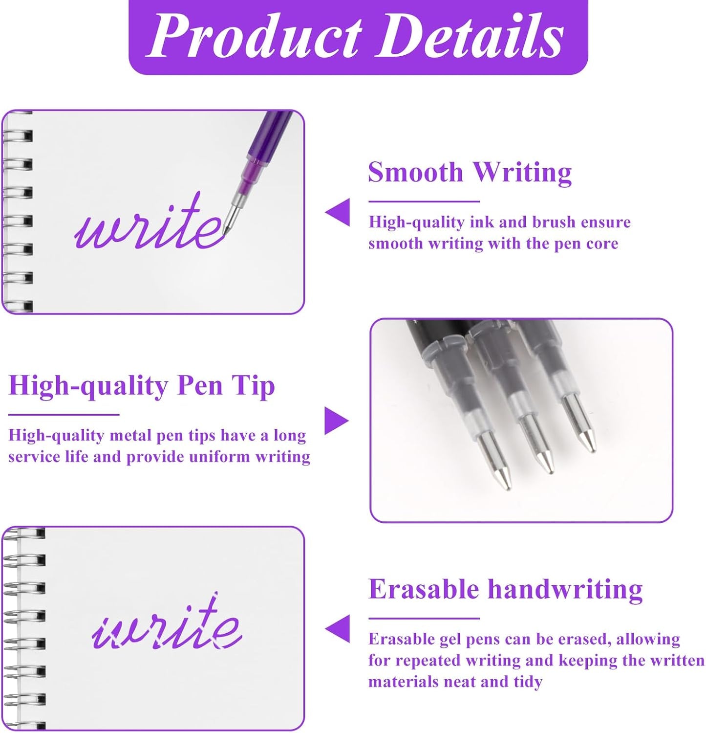 0.7 mm Erasable Gel Ink Pen Refills Compatible with Frixion Friction, Smooth Writing Multicolor Retractable Fine Point Pen Refill for School Office Home Art (Purple, 16)