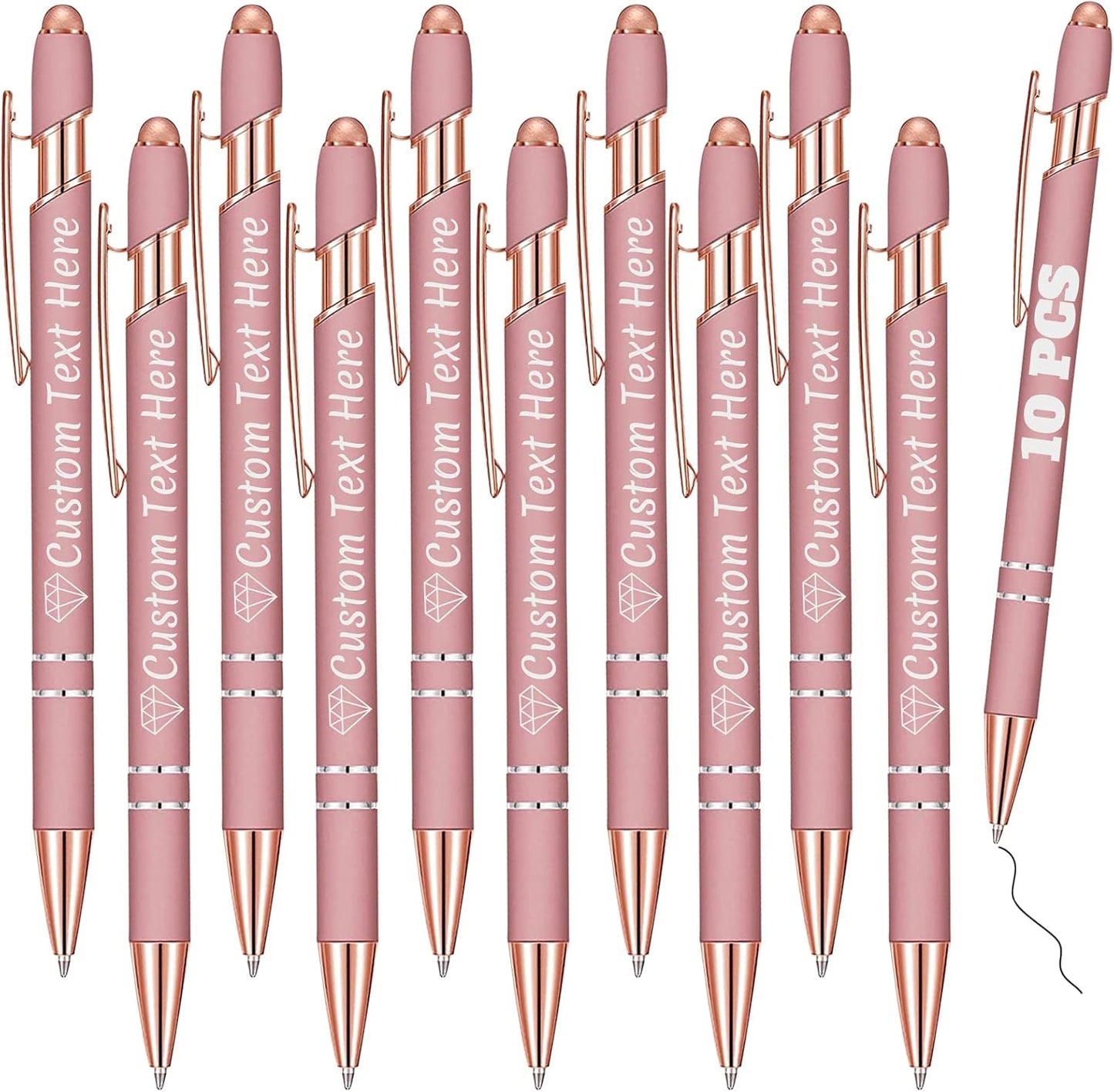 Personalized Pens Bulk 10 with Name Custom Engraving Ballpoint Pens with Stylus Tip Customized Smooth Writing Pens Personalized Gifts for Anniversary Birthday or Graduation(Gold Rose,Black Ink)