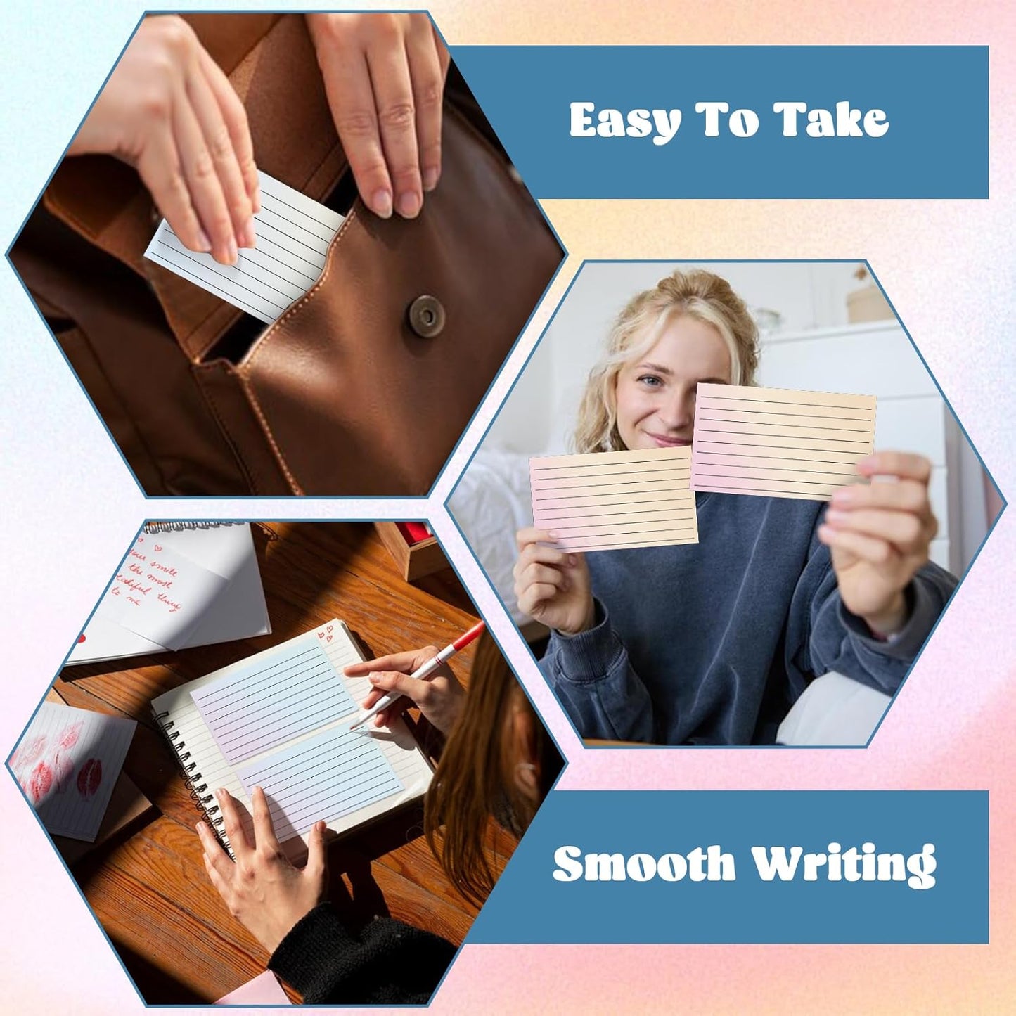 600 Pack Ruled Index Cards 3x5 Gradient Colored Index Cards Heavy Weight Note Cards 180gsm Flashcards Double Sided Notecards Lined Recipe Cards for Studying Drawing