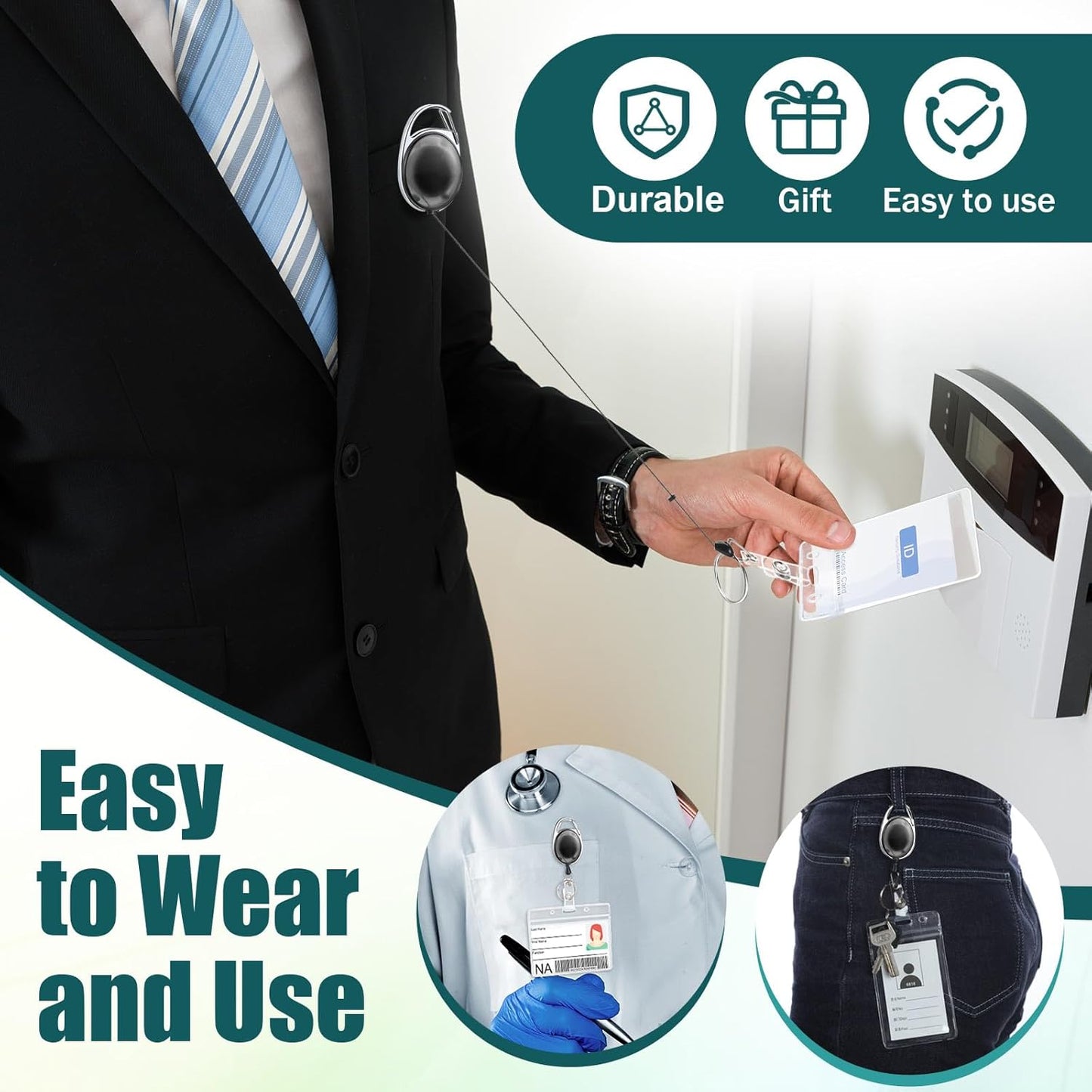 Honoson 30 Pcs Heavy Duty Retractable Badge Reels Batch ID Badge Holder Retractable Clip Bulk Key Holder with Ring for Office Worker Employee, Doctor Nurse Gifts (Transparent Black)