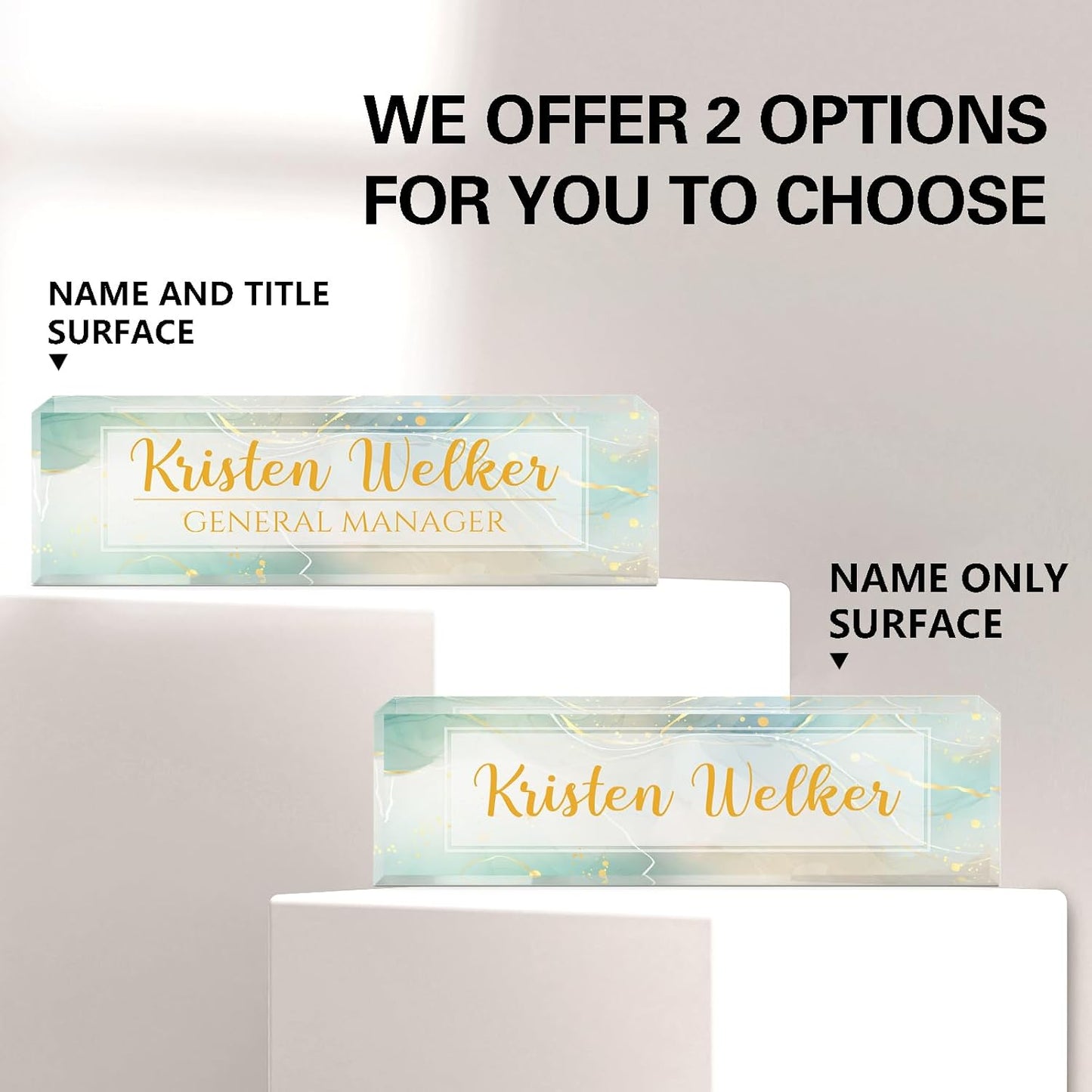 Gowellly Desk Name Plate Personalized - Custom Acrylic Name Plate for Desk - Enterprise Custom Logo/Text nameplates - Employee Appreciation Gifts (Light Green Marble)