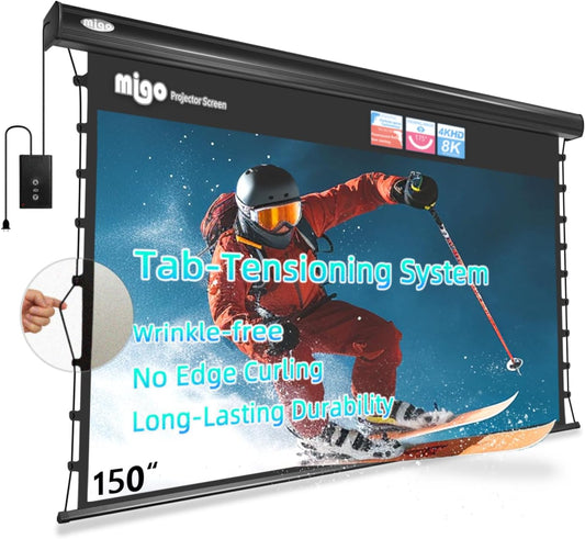 150 inch pull down projector screen, Grey Crystal Material 2.0 Gain 4K Ultra HD Projector Screen Ceiling Mount with remote for Ultra Short Throw Projector Movie Home Theater Cinema(Black Housing)