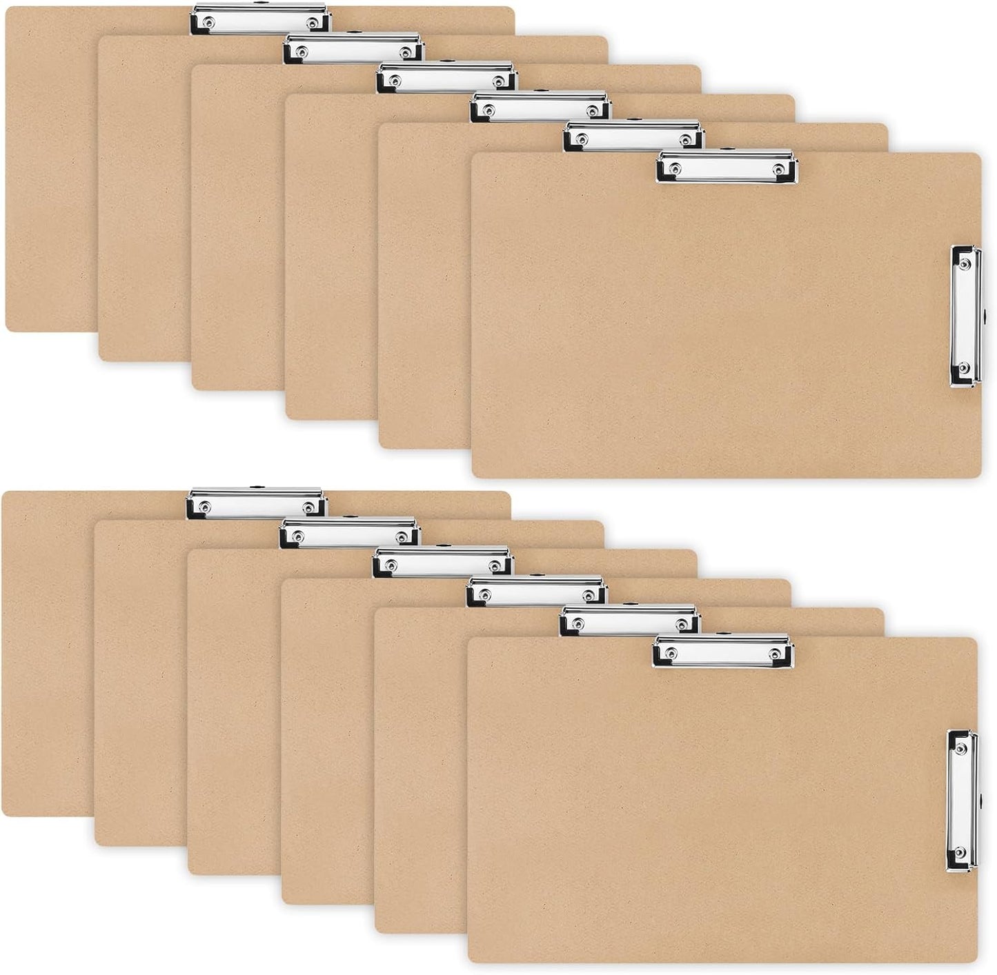 Henoyso 12 Pcs 11x17 Clipboard Wooden Lap Board with Low Profile Clip Brown Double Landscape Clip Hardboard Drawing Board Landscape Horizontal Large Clipboard for Desk Paper Sketching Art Supplies