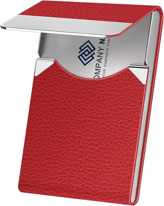 Business Card Holder with Ultra Slim Design, Business Card Case with Premium PU Leather, Suit Pocket Metal Card Holder for Women/Men, Magnetic Closure Quick Access Cards