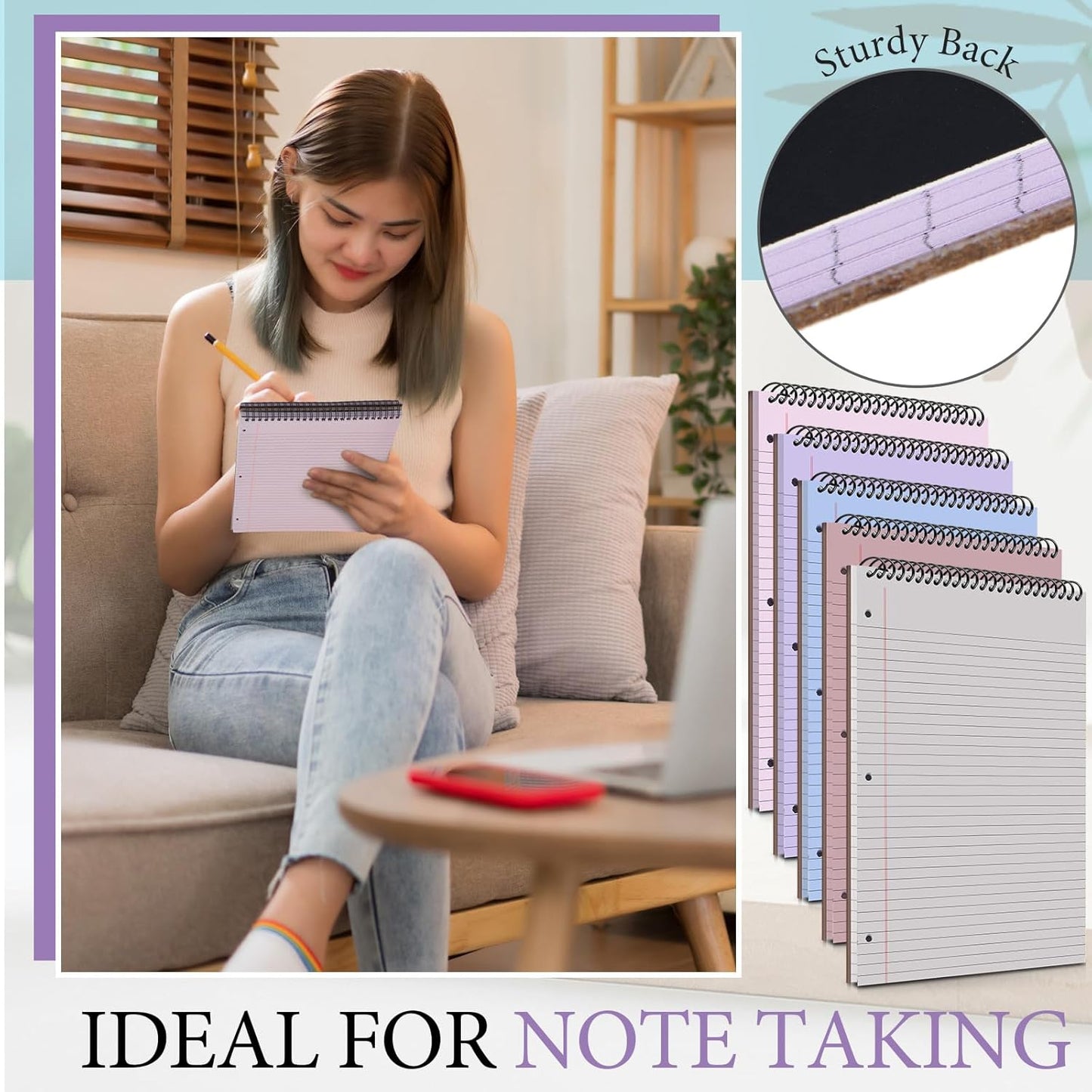 10 Packs 8. 5 x 11 in Top Bound Spiral Notebook 3 Hole Punched Legal Pads with Lined Page, 50 Sheets Per Pad, Hard Cardboard Paper College Ruled Notepad for Office School (Morandi Colors)