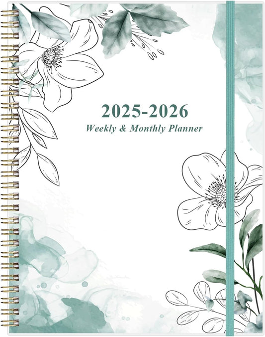 2025-2026 Planner - Academic Planner 2025-2026 from July 2025 to June 2026 with 12 Monthly Tabs, Flexible Cover, Inner Pocket, 8.5" x 11", Teal Flowers