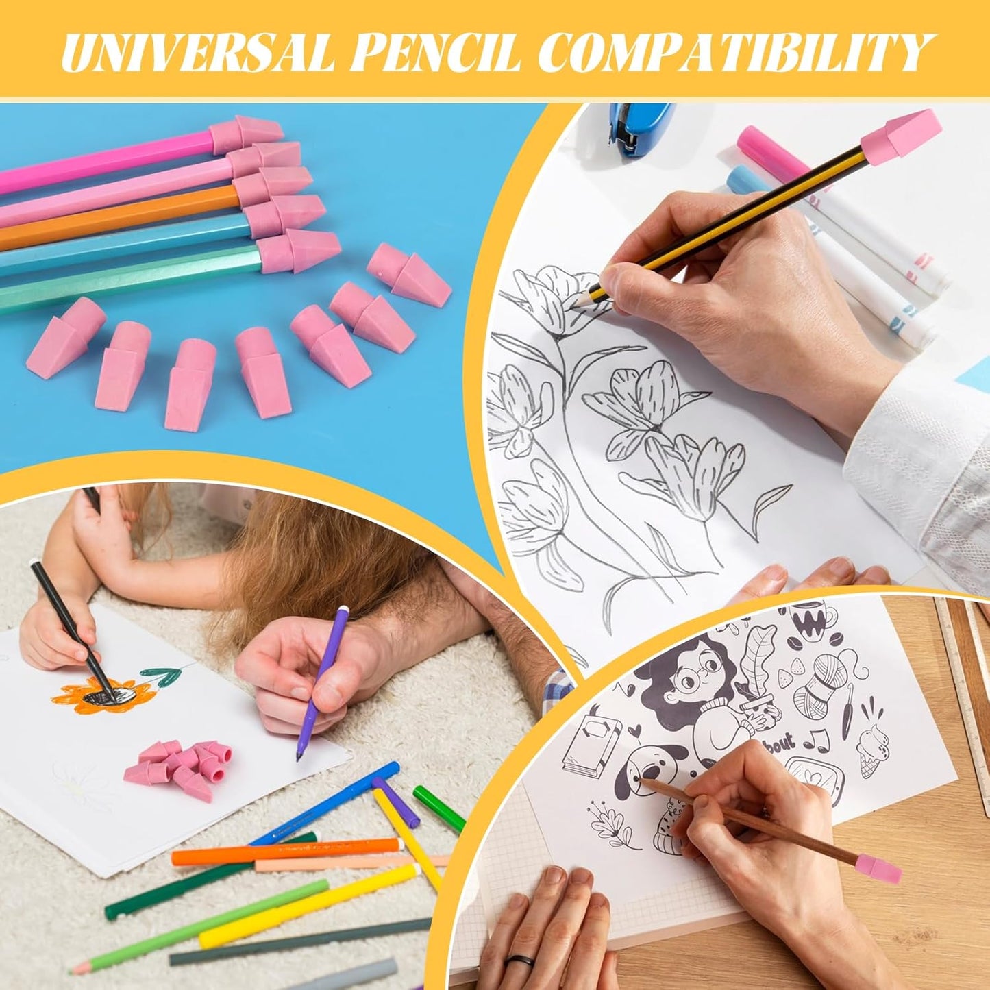 PRALB 200PCS Pink Pencil Top Eraser Caps - Bullet Tip Erasers for School, Office, Party Favors & Classroom Rewards