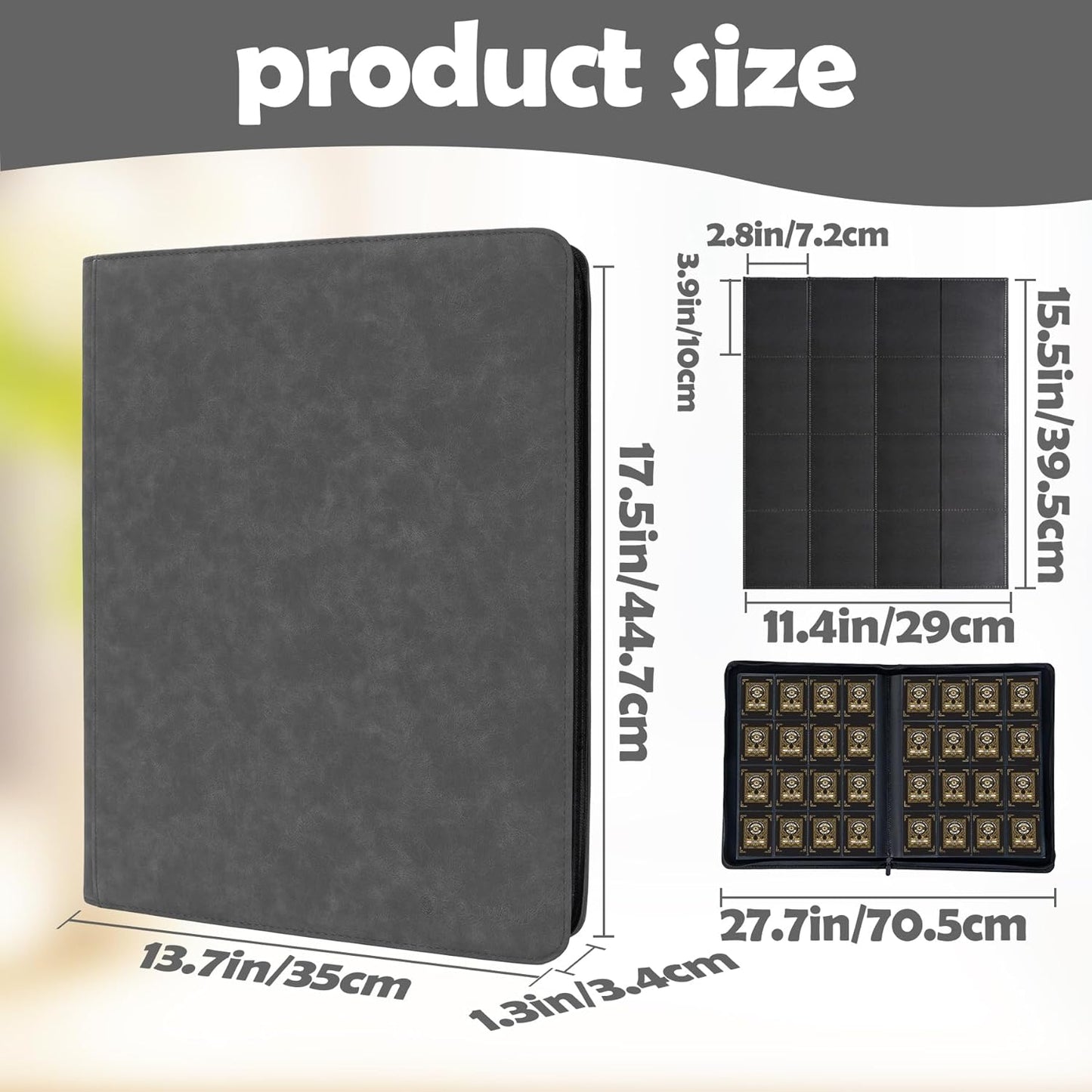 1000+ Pockets Trading Card Binder, 16 Pockets Trading Card Binder Ringless Side Loading Trading Card Album Folder for TCG,MTG,Sports Cards(Gray)