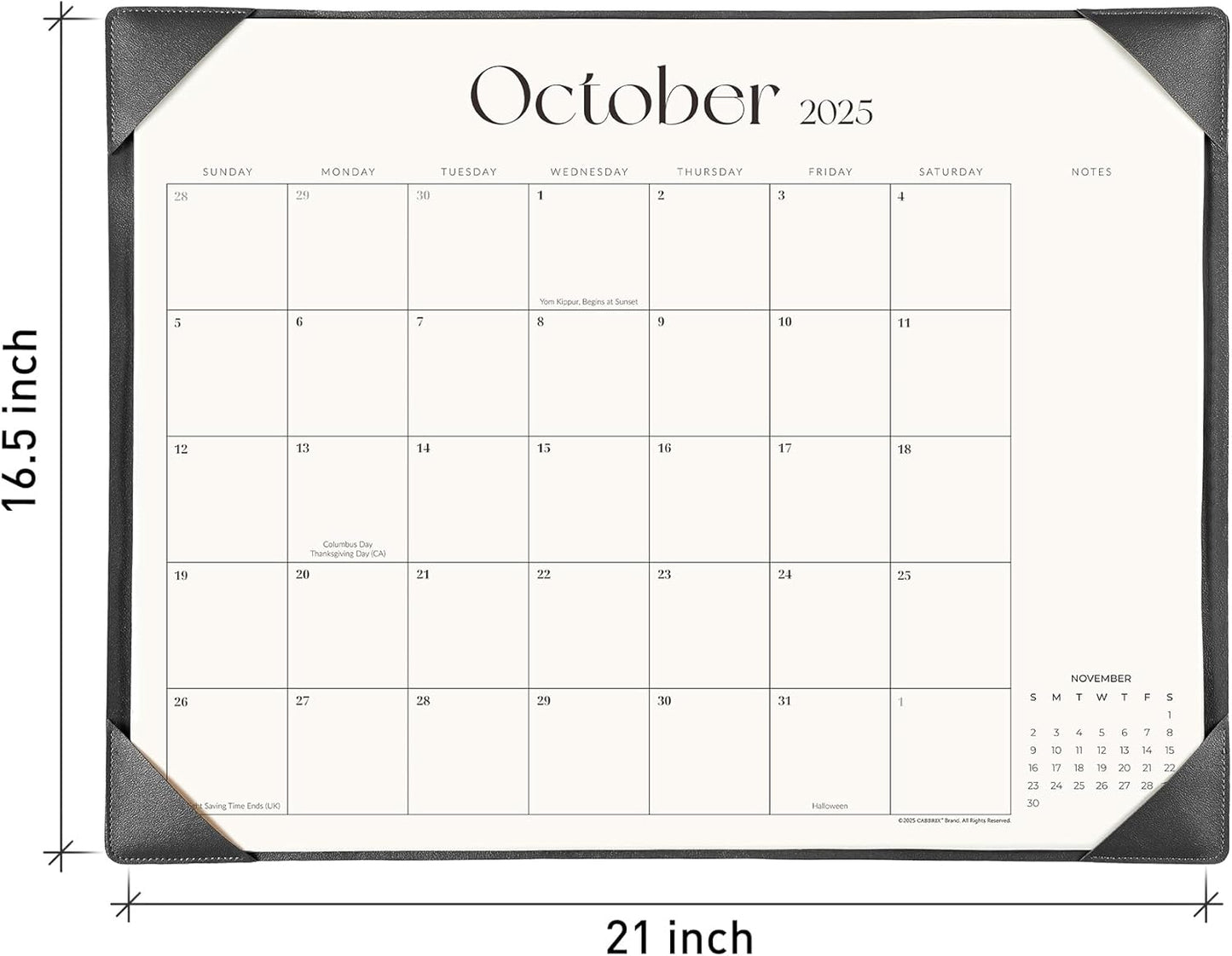 Simplified Desk Calendar 2025-2026 with Desktop Mat, Cabbrix Large Desk Pad Calendar 21" x 16-1/2" From July 2025 to December 2026, Desk Blotter Calendar 2025 for Home School and Office (Black)