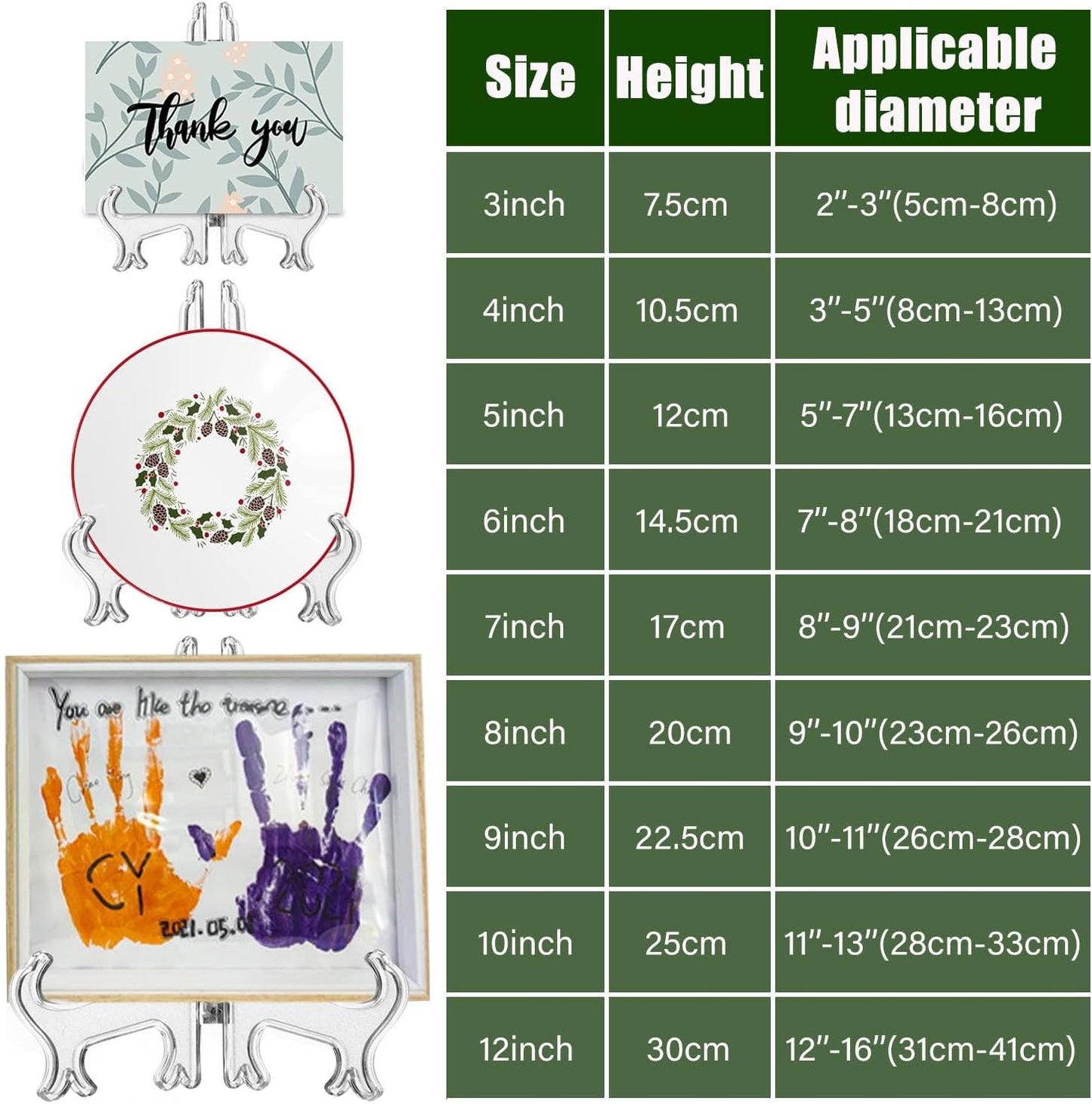 12 Pack 6 Inch Clear Plastic Easels or Stand/Plate Holders to Display Pictures or Other Items at Weddings, Plate Stands for Home Decoration, Birthdays, Tables