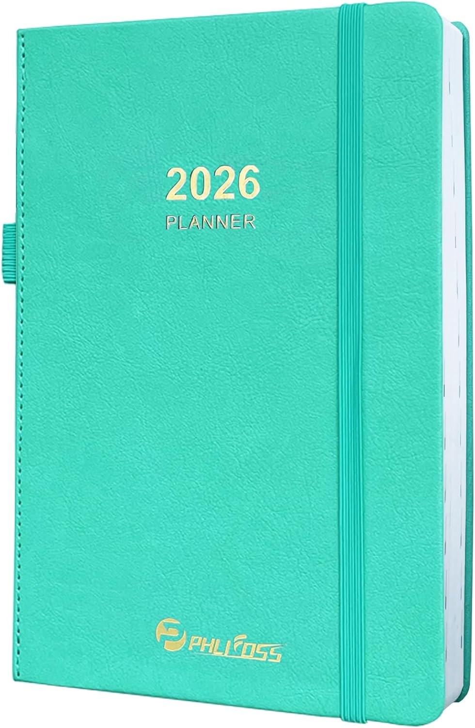 2026 Daily Planner/Calendar, One Page Per Day, Daily Monthly Agenda Planner with Time Slots and Monthly Tabs, Jan - Dec 2026, 5.7" x 8.25" Appointment Book, Pen Holder, Leather Cover (2026-Lake Green)