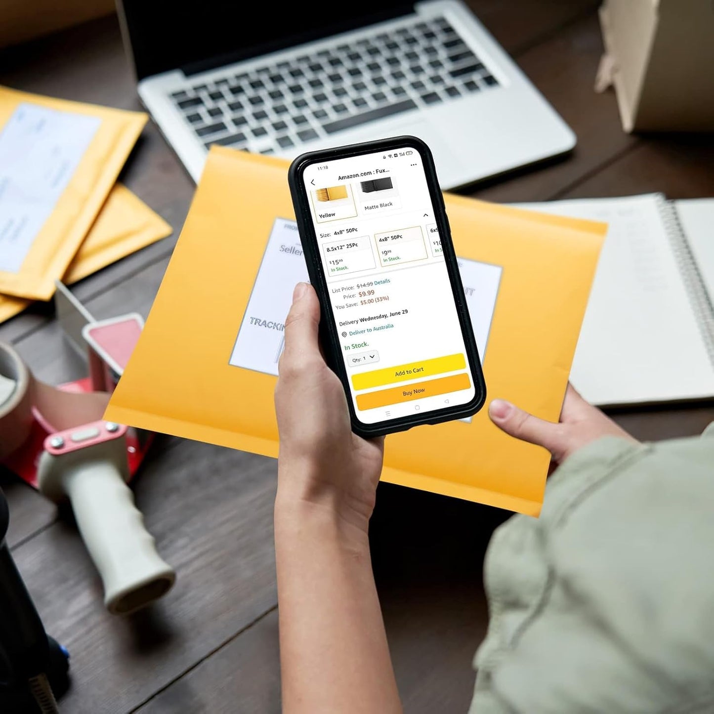 Fuxury Kraft Bubble Mailers 8.5x12 Inch 500 Pack Strong Adhesion Padded Envelopes #2 Self Seal Bubble Envelopes Padded Mailers Book Mailer Packaging for Small Business,Yellow