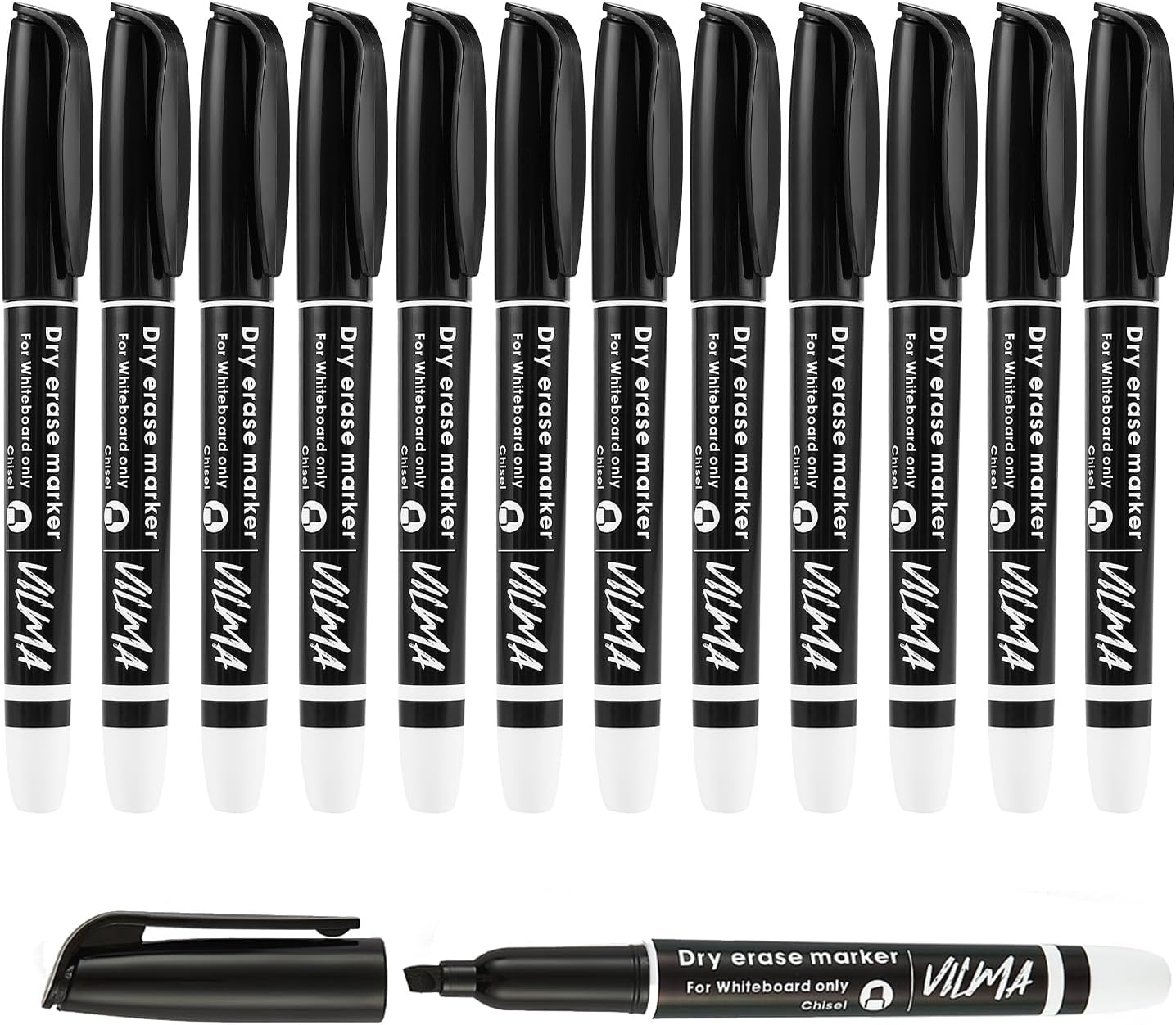 VILMA 90 Pack Black Whiteboard Markers, Dry Erase Markers with Chisel Tip, Bulk Classroom Office Supplies for White Board, School, Teachers, Kids, Non-Toxic, Low Odor