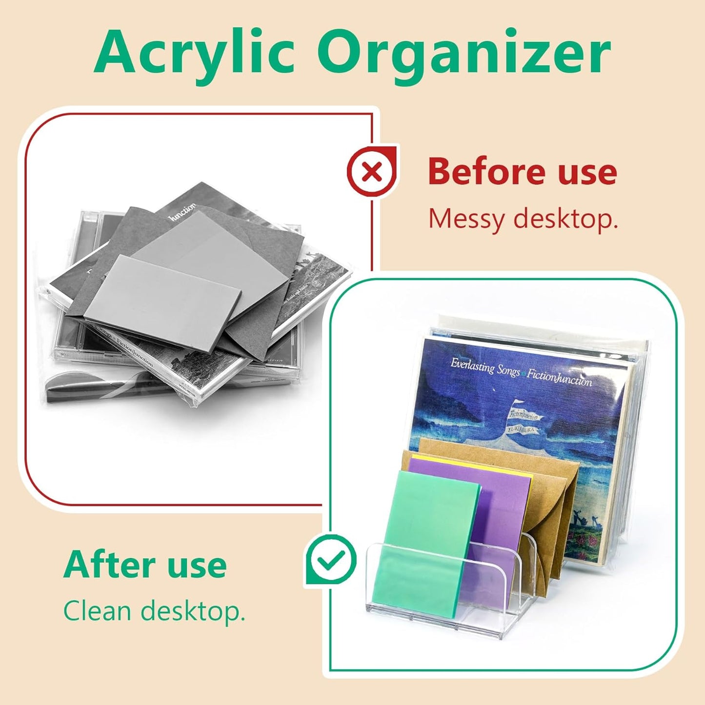 2 Packs Acrylic Mail Organizer Plastic Desk Cash Tray,7 Section Divided Vanity Organize Holder Vertical Letter Sorter for Desktop, Bill, Document, Notebook