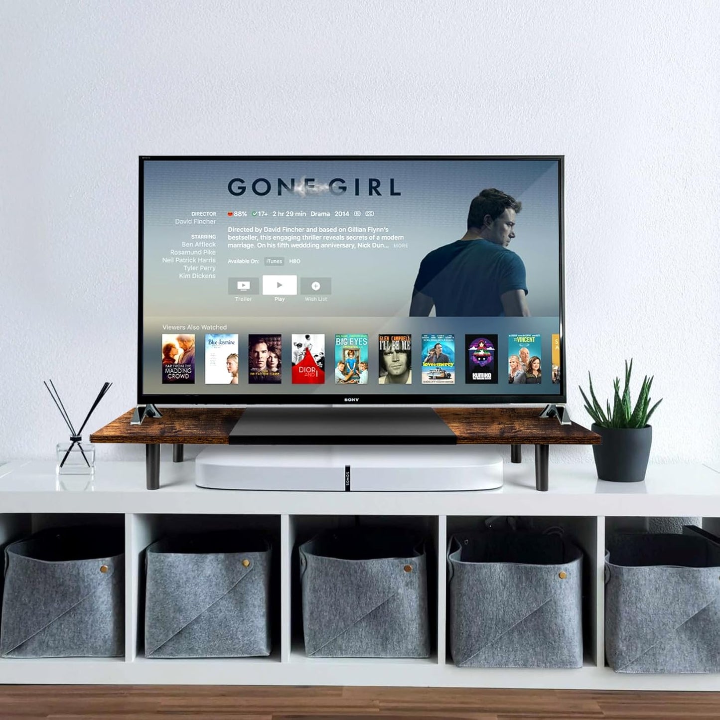 Dual-Monitor-Stand-Riser-For-Desk Adjustable Length 32-40 Inch, Large Desktop Computer Monitor Riser For 2 Screens, Desk Shelf Organizer Riser Stand For Computer/Laptop/PC/Printer/TV Brown