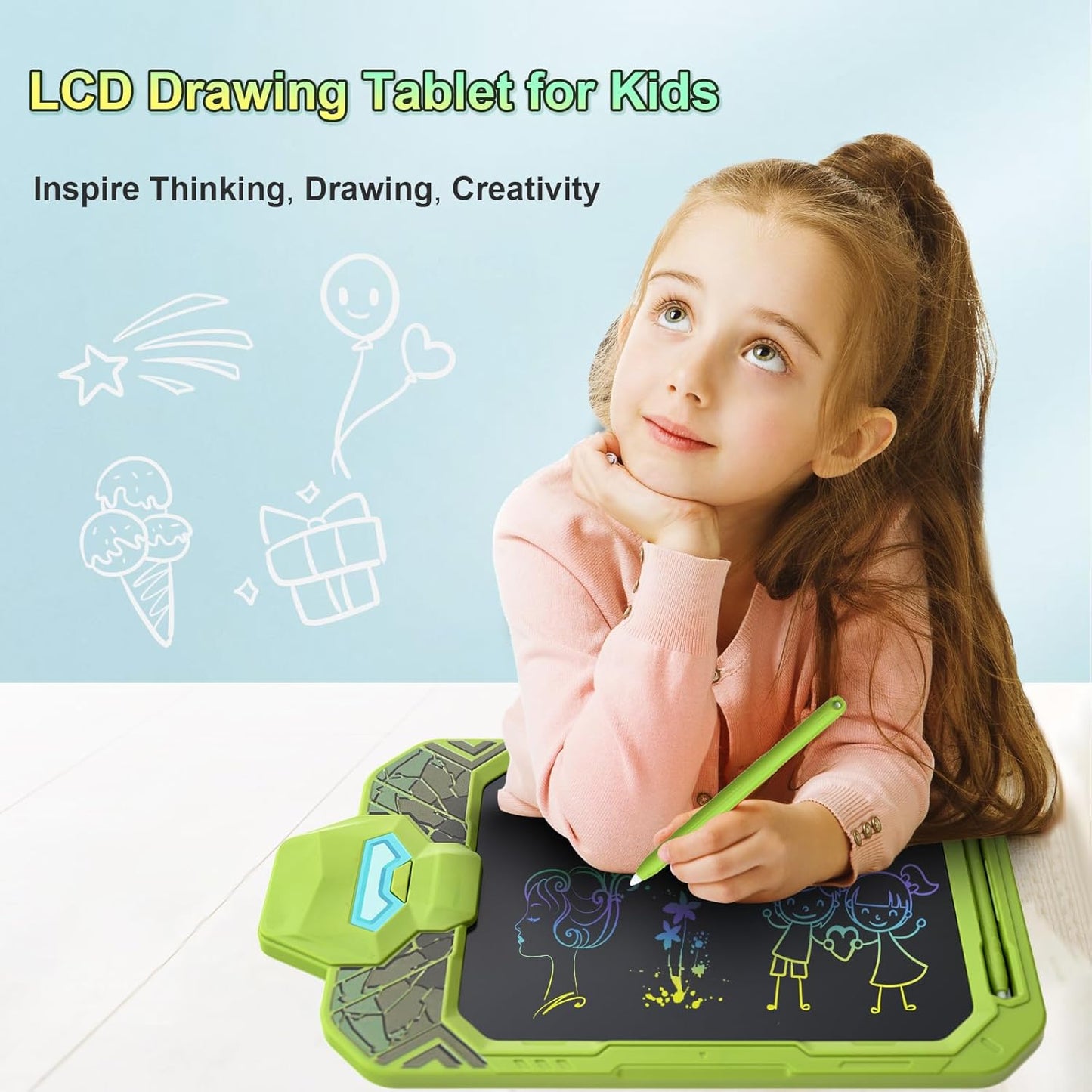10 Inch LCD Writing Tablet for Kids – Powerful Warrior & Green Hero, Erasable Doodle Board Drawing Pad, Travel Educational Toy for Toddlers 3-8, Birthday Boys & Man (Green)