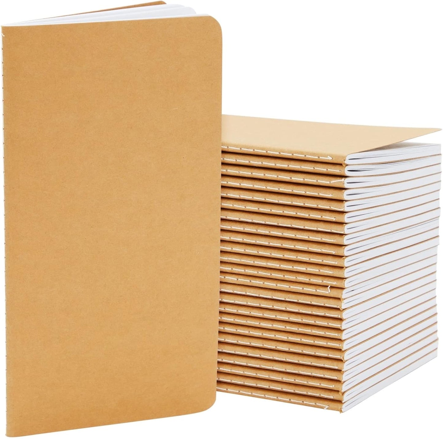 Paper Junkie Journaling Notebooks - 4 x 8 In, Brown Kraft Cover, Pack of 24, 80 Pages, Thread-Bound - Journals for Writing - Portable Travel Notebook & Mini Sketchbook