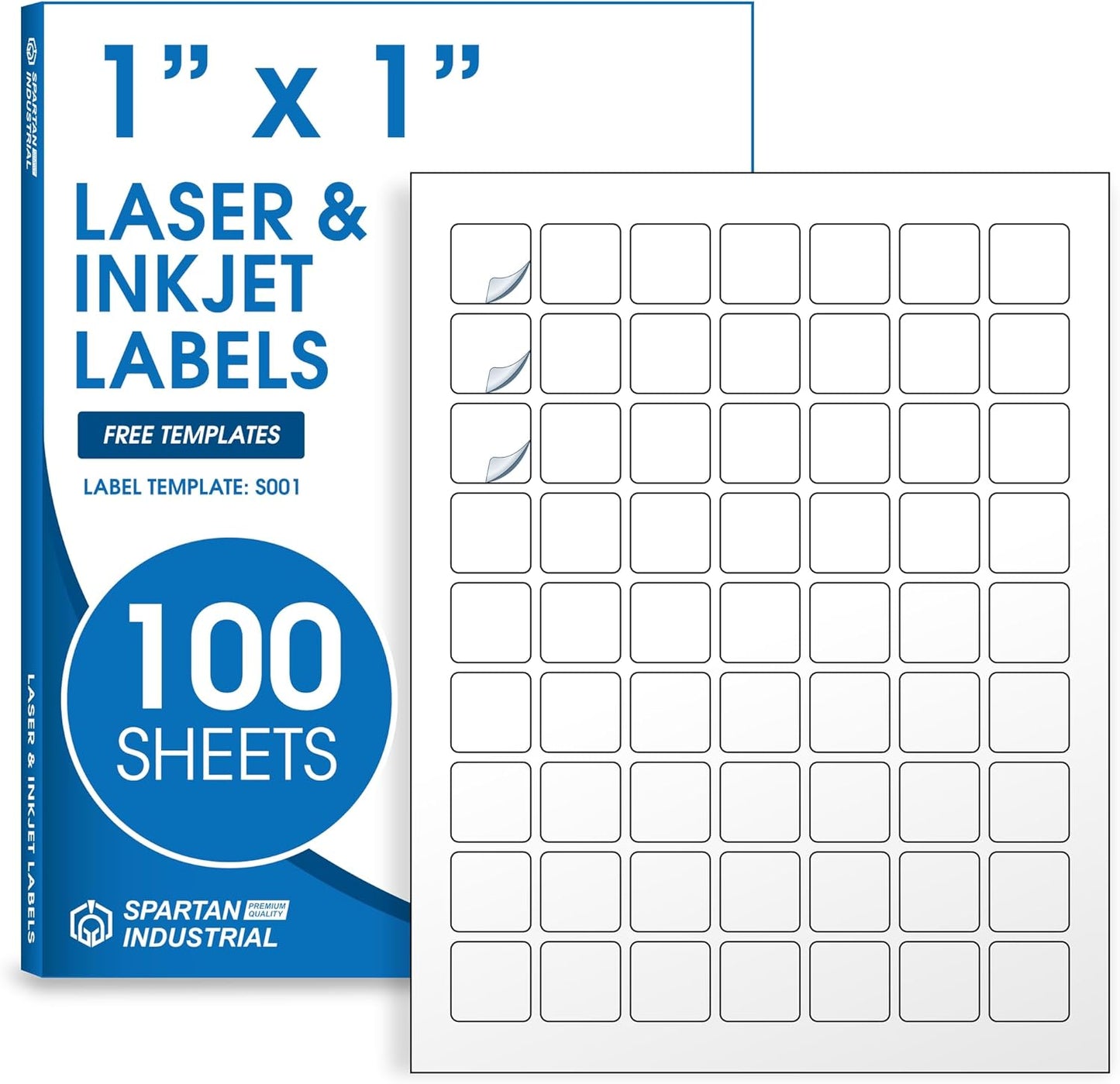 1" X 1" Square Printable Labels Compatible with Inkjet and Laser Printers - 100 Sheets, 6300 Matte White Paper Stickers for QR Codes, Barcodes, and Price Tags - Spartan Industrial