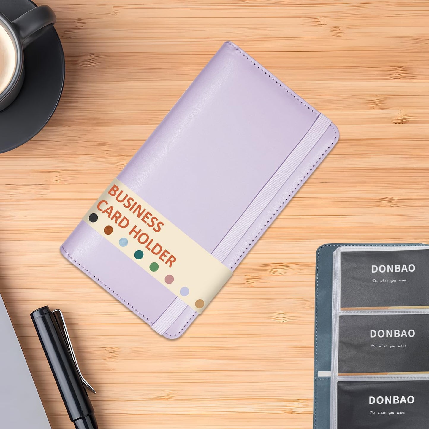 Leather Professional Business Card Holder Book Organizer, 240 Card Slots Capacity Booklet, Premium PU Name Cards Storage Folder with Soft Cover, Credit Card Binder Holder for Men/Women (Purple)