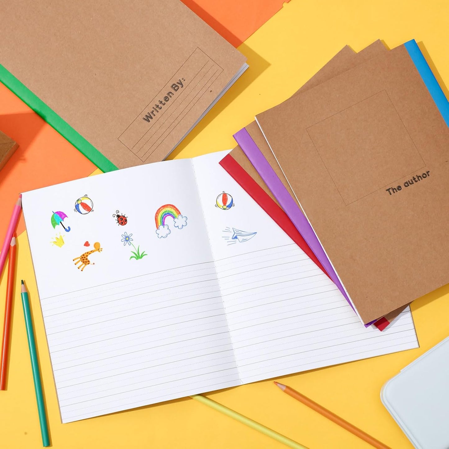 Henoyso 10 Pcs Primary Composition Notebook 9 3/4 x 7 1/2 Inch Kids Journal, Back to School Supplies, K-2 Primary Writing Notebook for Kids Student Draw and Write Story Journal (Fresh Color)