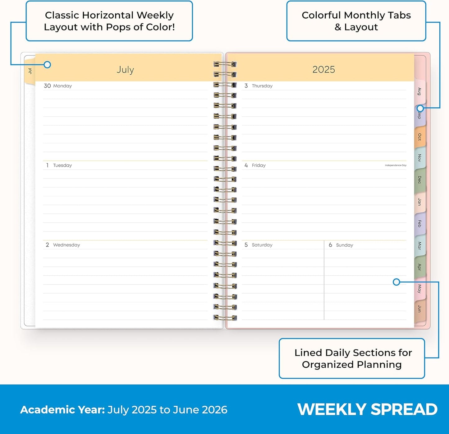 Blue Sky 2025-2026 Weekly and Monthly Academic Year Planner Calendar, July 2025 - June 2026, 5.8" x 8.6", Flexible Cover, Wirebound, Laminated Tabs, Storage Pocket, Daisy Garden