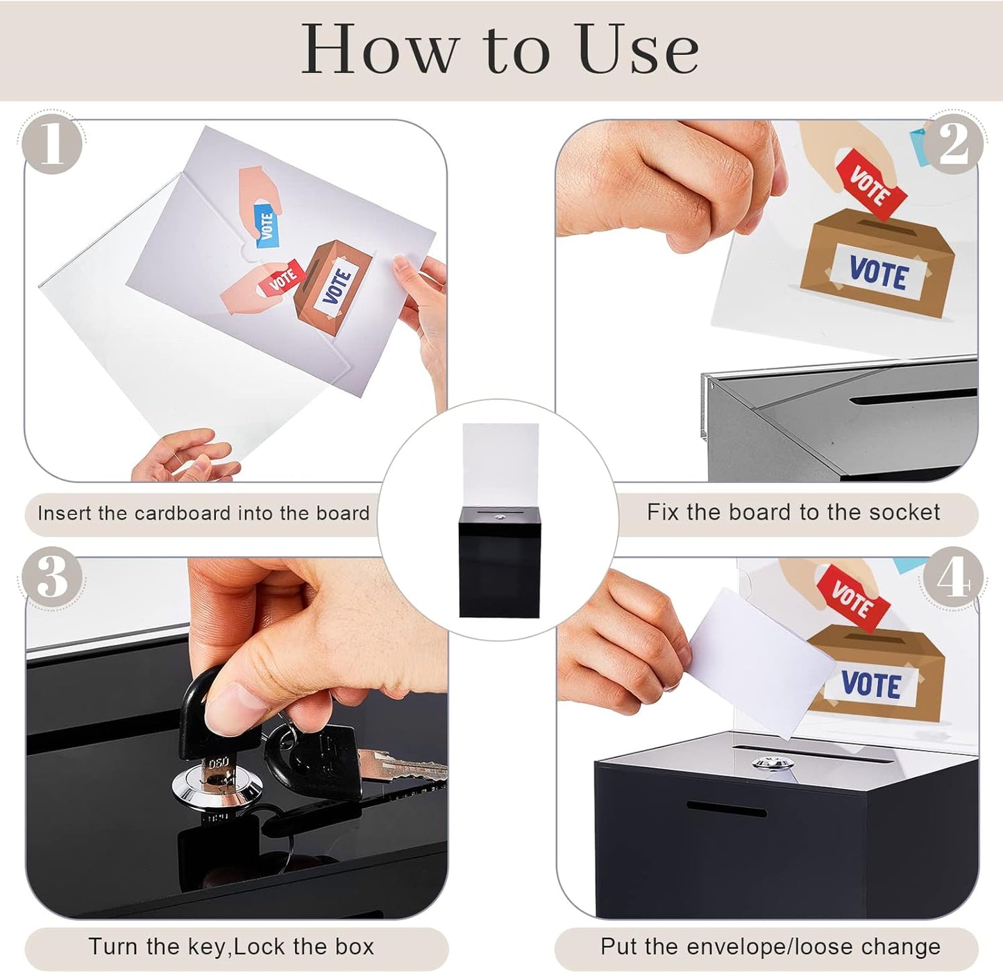 Marsui Acrylic Suggestion Box Large Donation Box 16 x 6.7 x 5 Inch Safe Ballot with Lock and Sign Holder for Voting Charity Business Cards Collection Display Ticket Comment(Black)