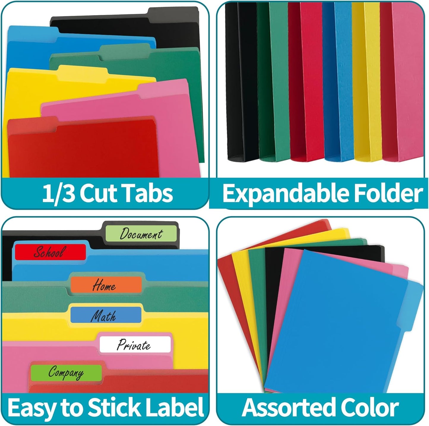 15 Packs Pink File Folder,1/3-Cut Tabs,File Folders Letter Size,8.5x11 Inch File Folders for Office,School and Home,Organizer Folder