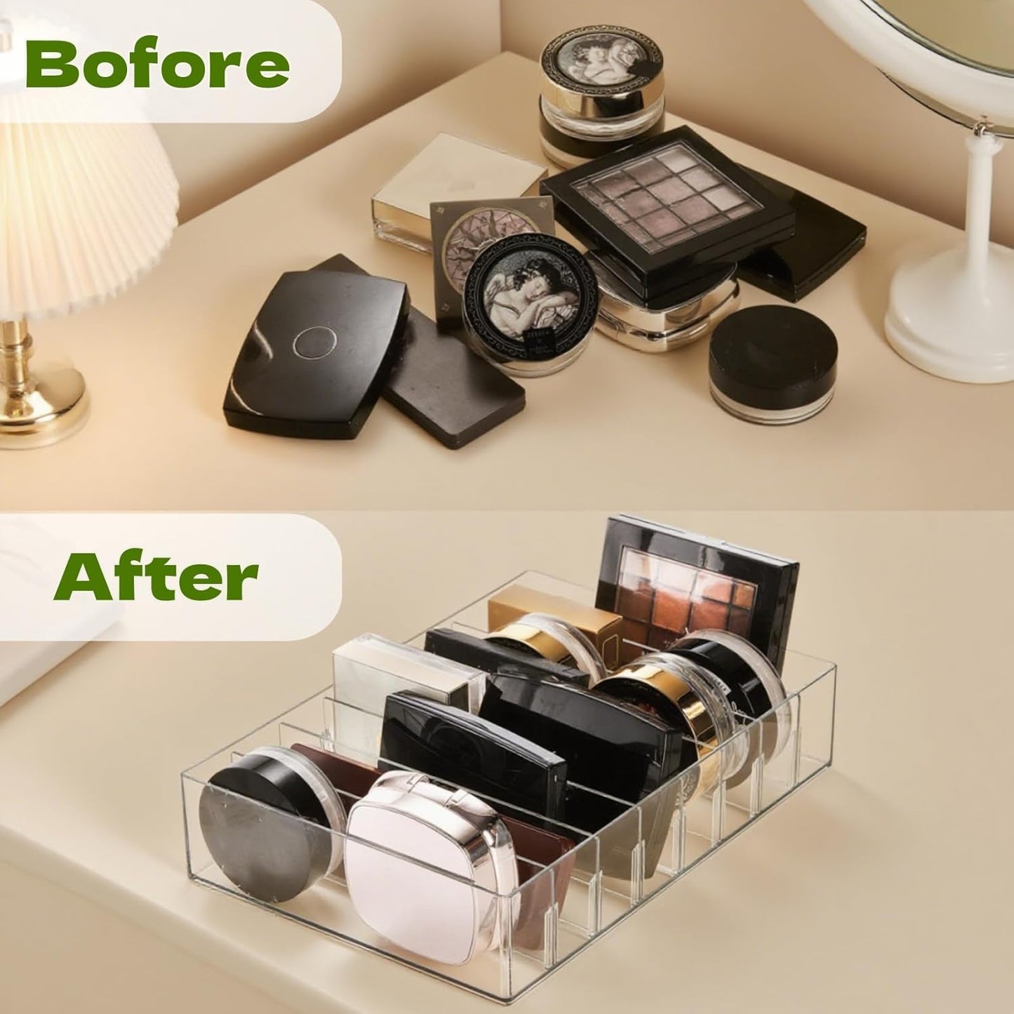 2 Pack Eyeshadow Palette Makeup Organizer, 8 Section Plastic Cash Organizer with Removable Devider, Clear Money Bill Budget Tray Cosmetic Display Holder for Mail, Envelop, Sunglasses, Cosmetic