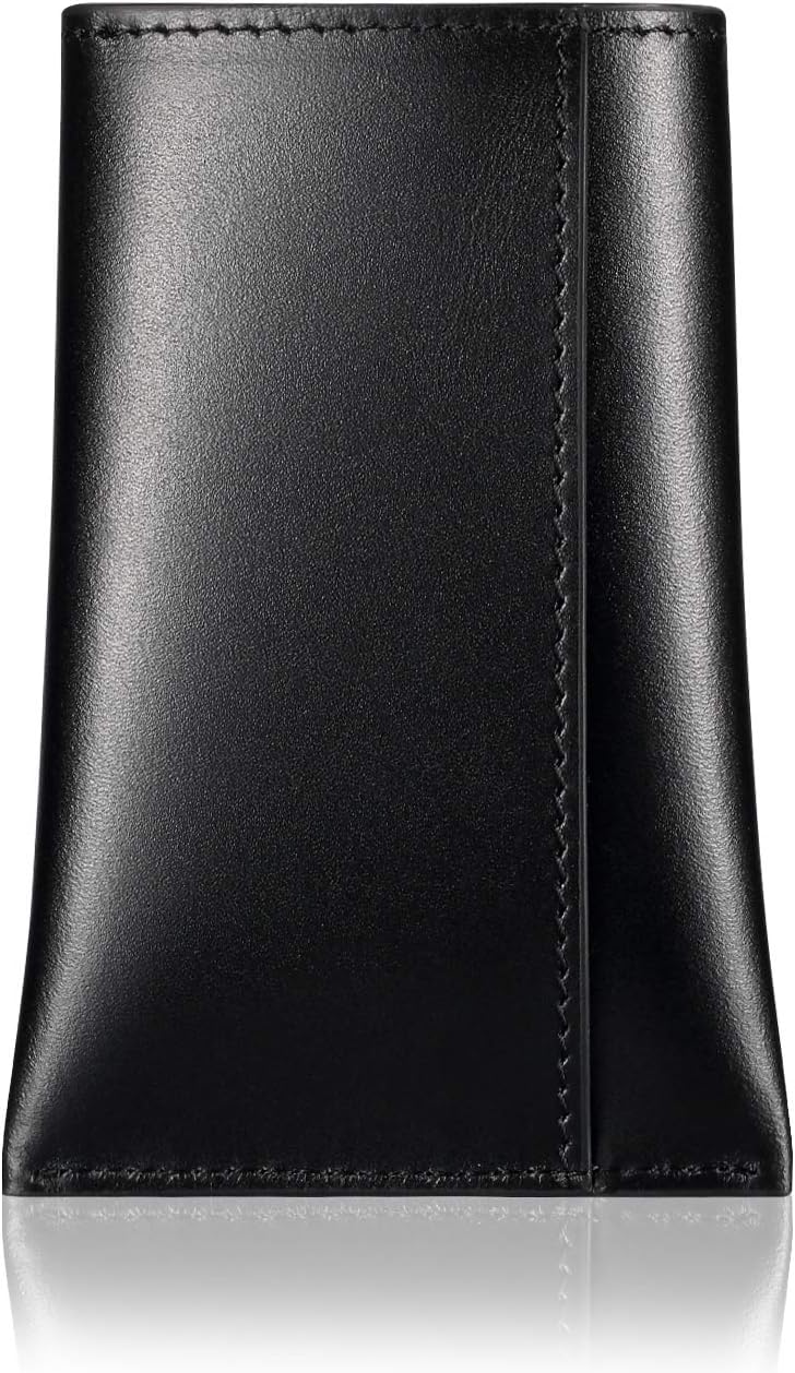 HISCOW Business Card Holder with Flap for Dispensing Cards - Italian Calfskin (Black)