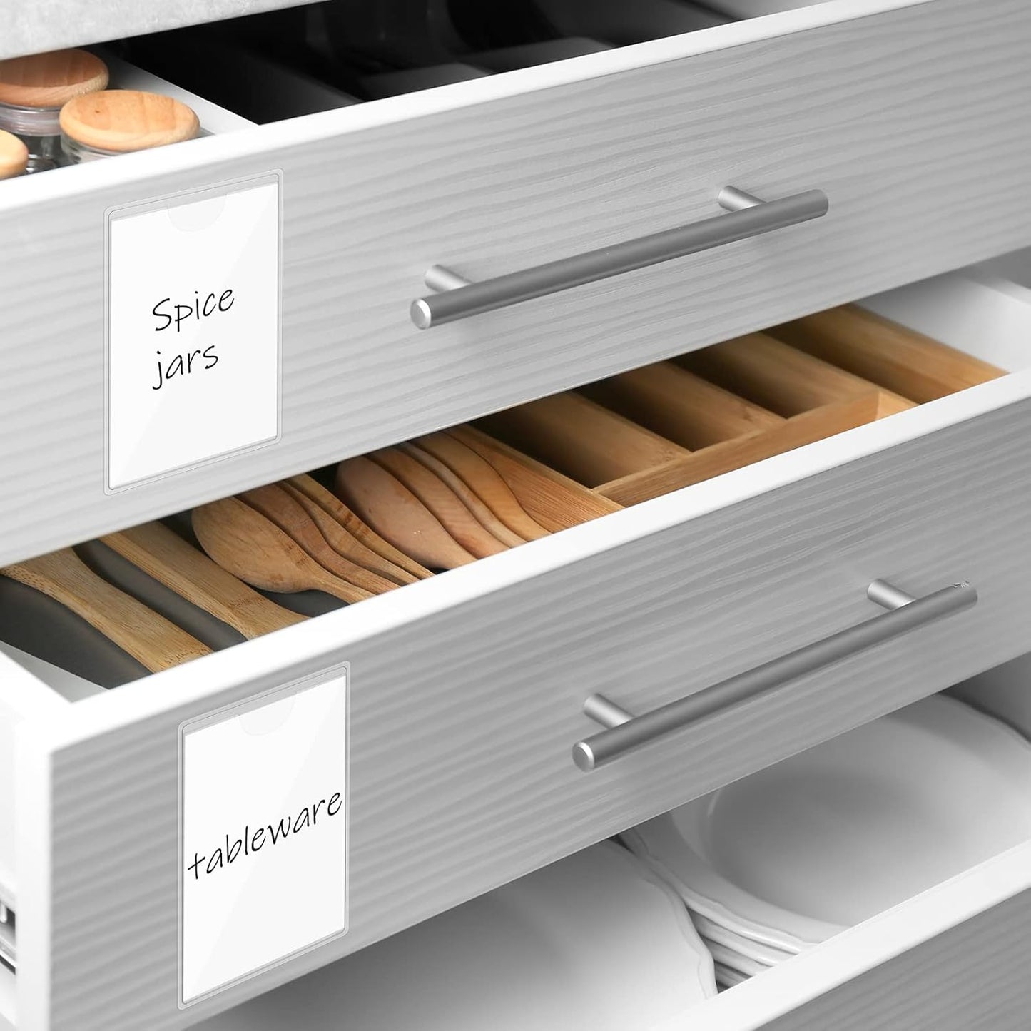 100 Self-adhesive Index Card Holder for Business Cards, Clear Plastic Sticky Labels Holders for Storage Bins Toy Bins Scrapbooks, Organize and Protect Cards Photos Labels (2.32 x 3.54'', 1.85 x1.57'')