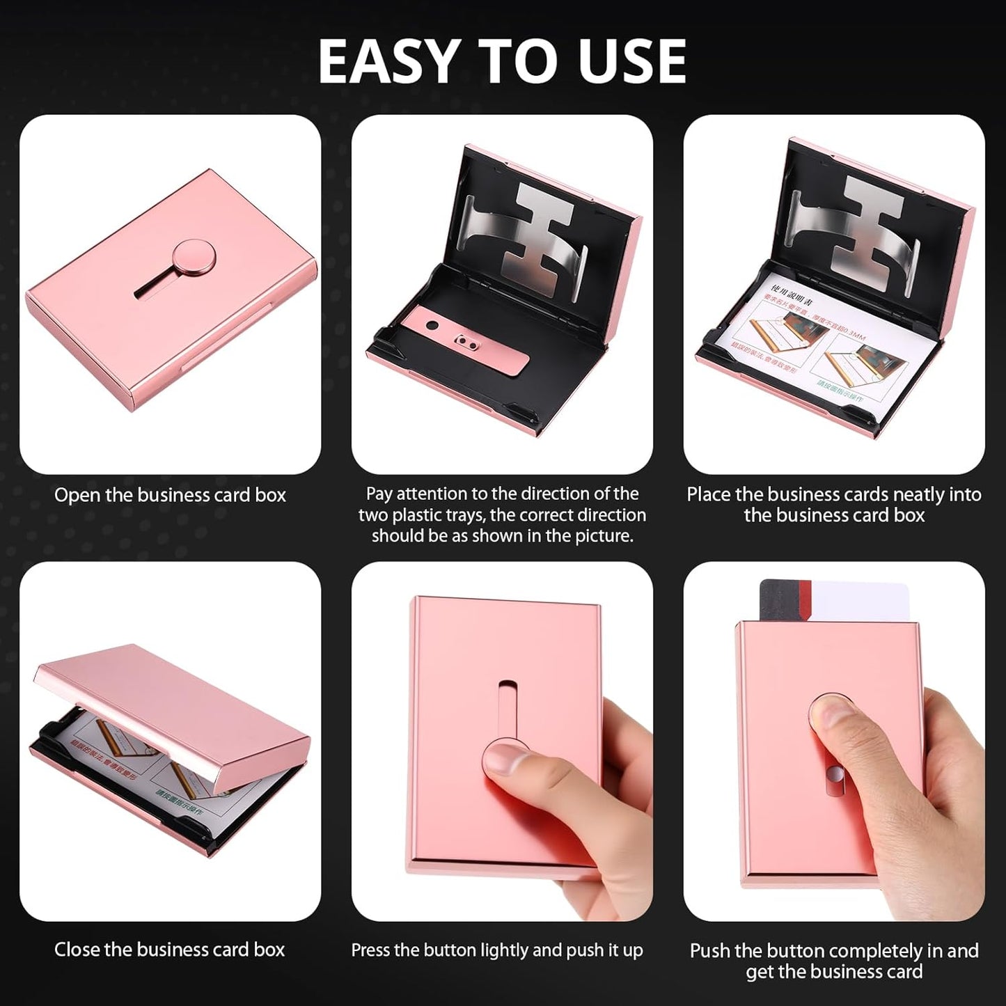Zonon Large Thumb Drive Business Card Holder Fit 28 Name Credit Aluminum Alloy Slide out Name Card Case Portable Business Holder Wallet Pocket for Men Women(Rose Gold)