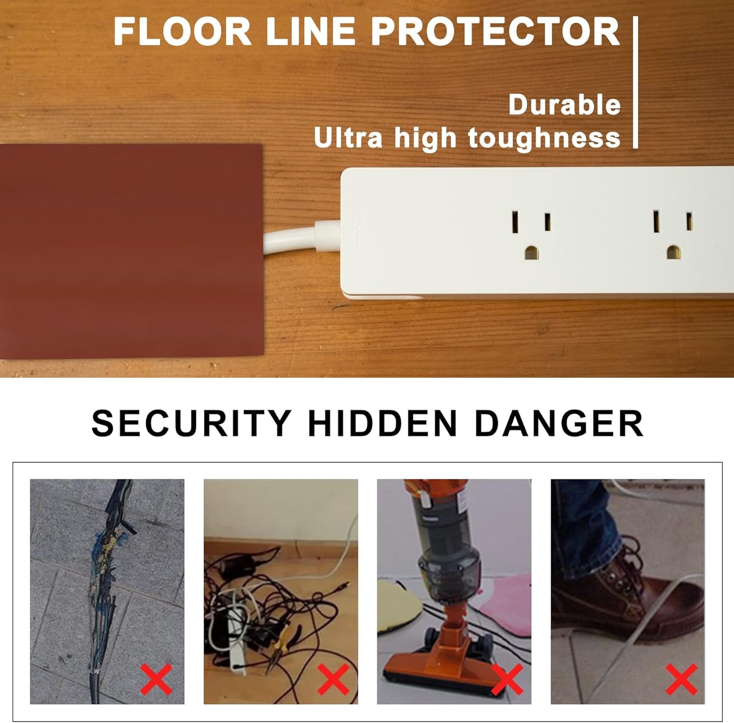 10Ft Floor Cord Cover Brown Silicone Cable Protector Easy to Install Wire Organizer and Hider for Home, Office, Garage (Brown-3m)