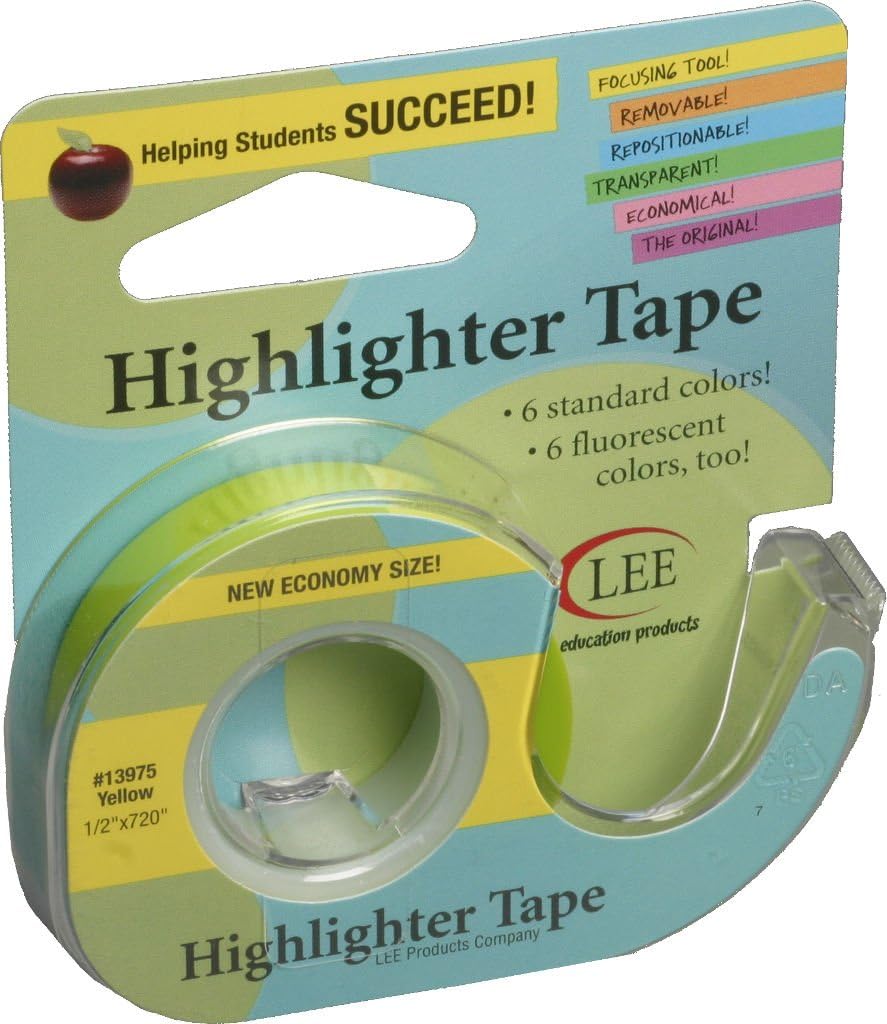 Lee Products Company Removable Highlighter Tape, Yellow