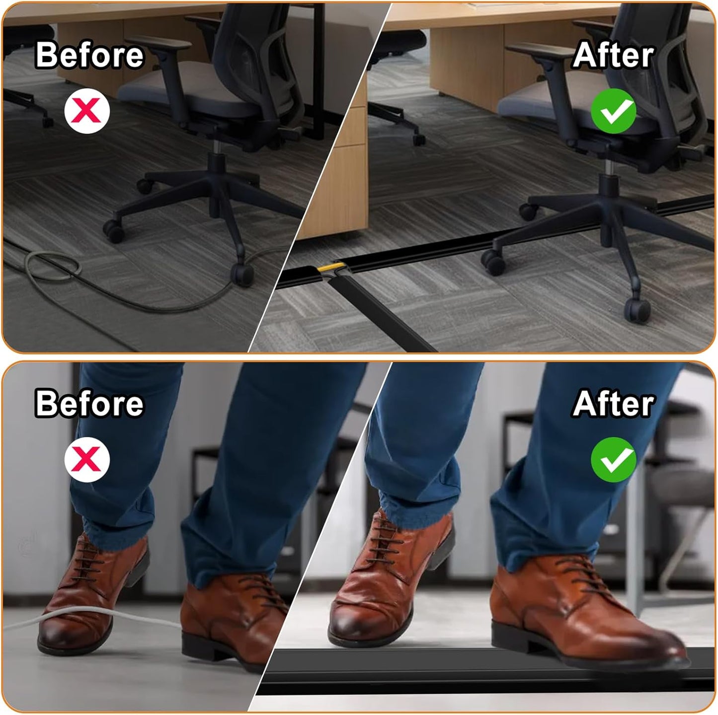 10 ft Cord Covers for Wires on Floor, Heavy Duty PVC Duct Floor Cord Cover, Floor Cable Cover Easy to Unroll Prevent Trip Hazard for Home Office or Outdoor Settings (Black)